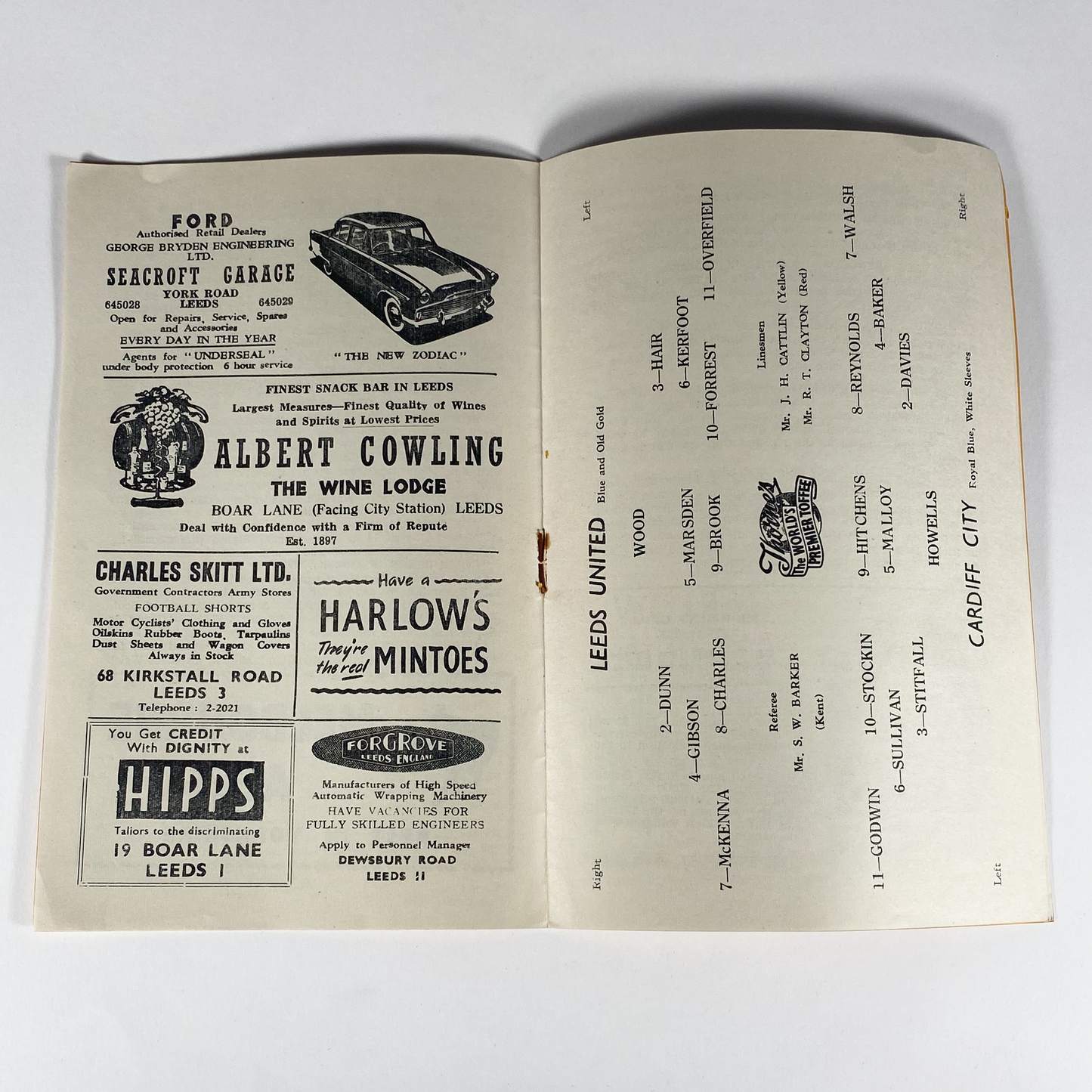 Leeds United vs Cardiff City Programme (16 February, 1957)