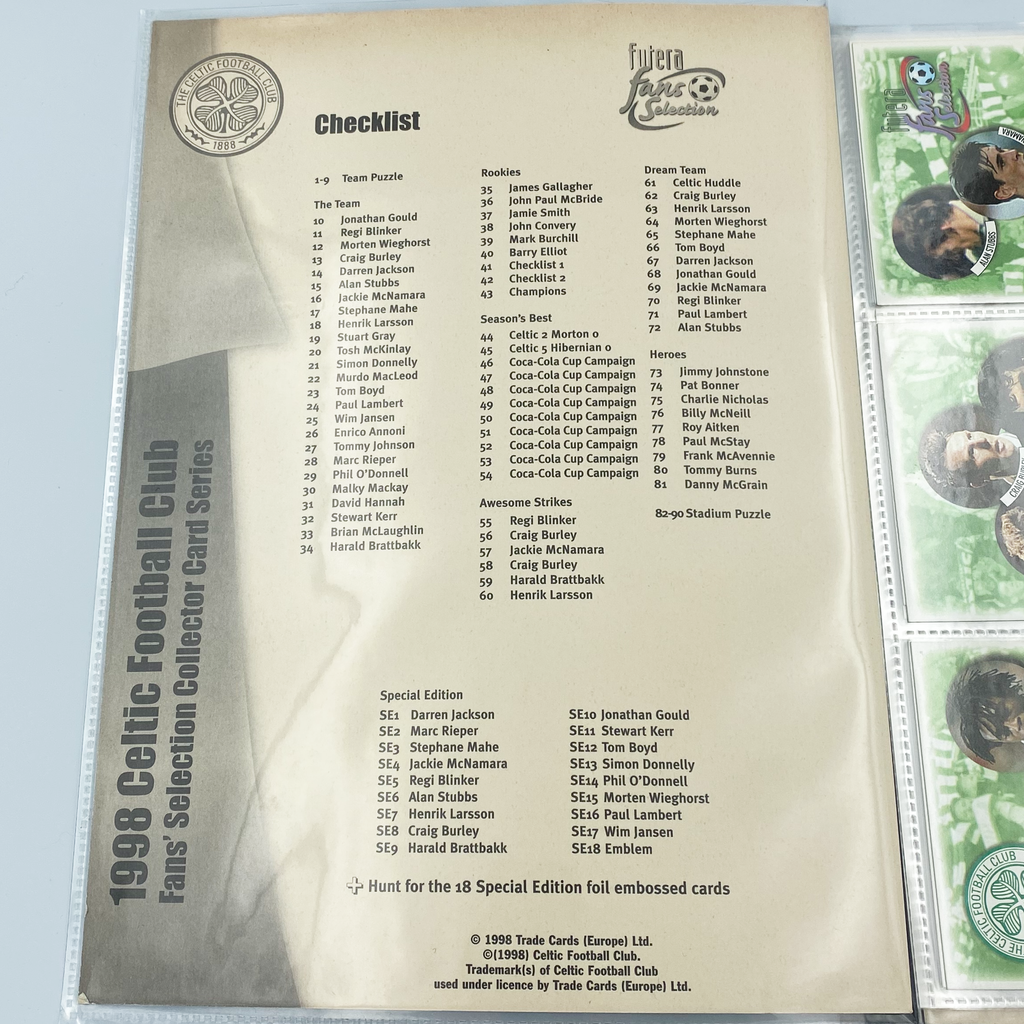 Celtic 1998 Futera Fans' Selection Collector Card Album | Complete Set (Missing Special Editions)