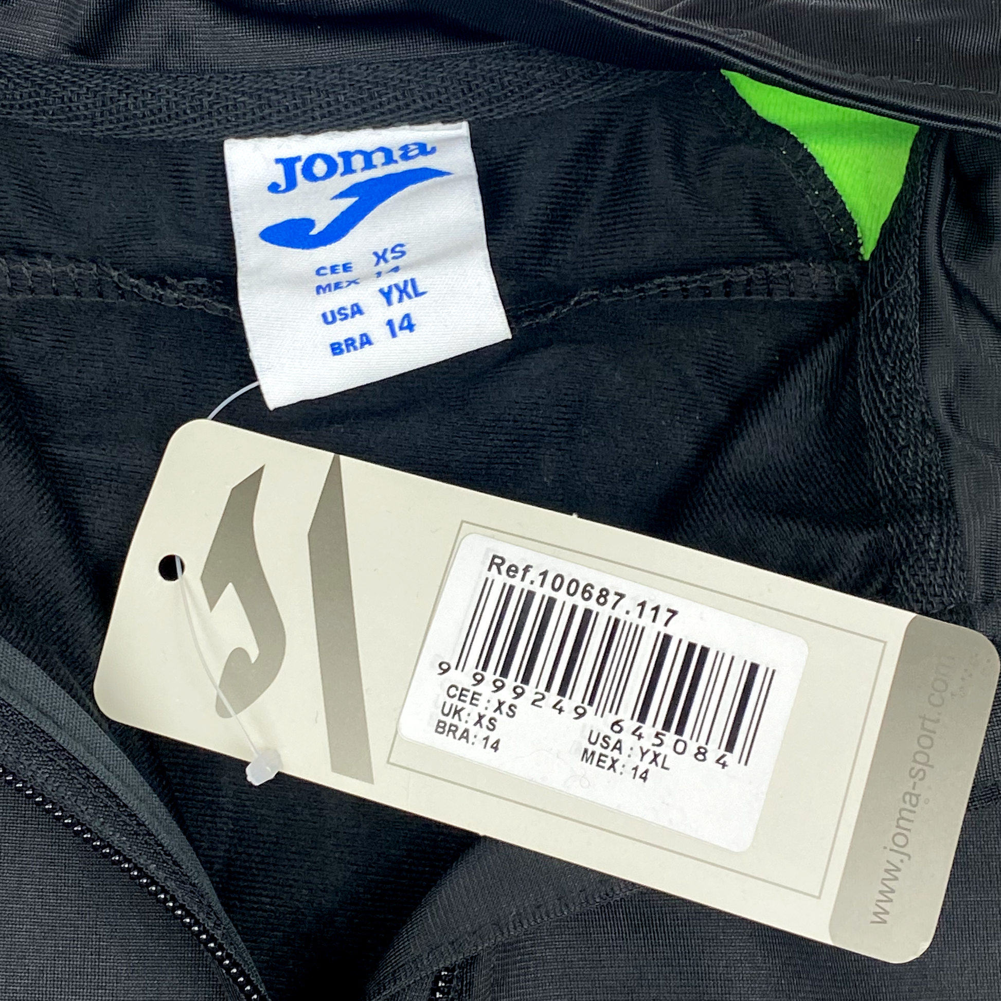 Joma Black and Lime Green Full-Zip Track Jacket | 13-14 Years