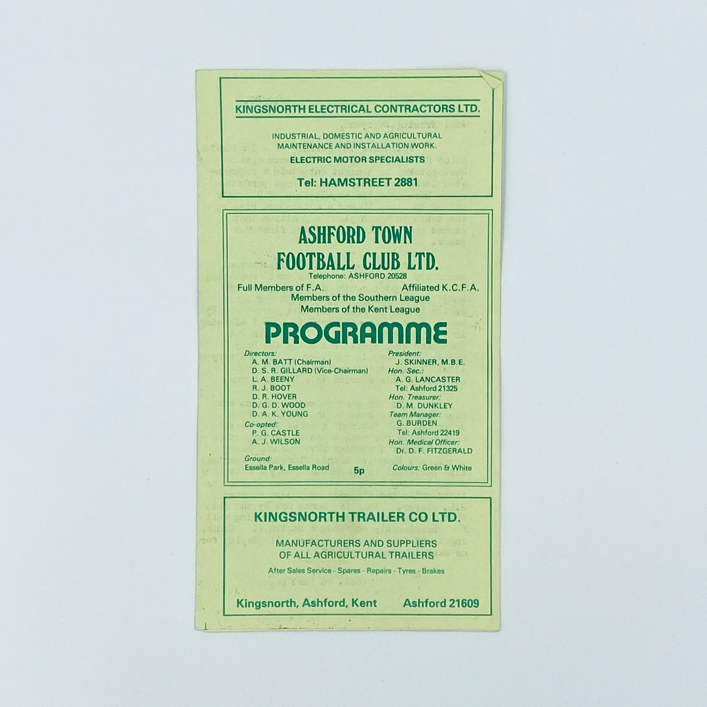 Ashford Town vs Tonbridge AFC Programme (9 December, 1980)