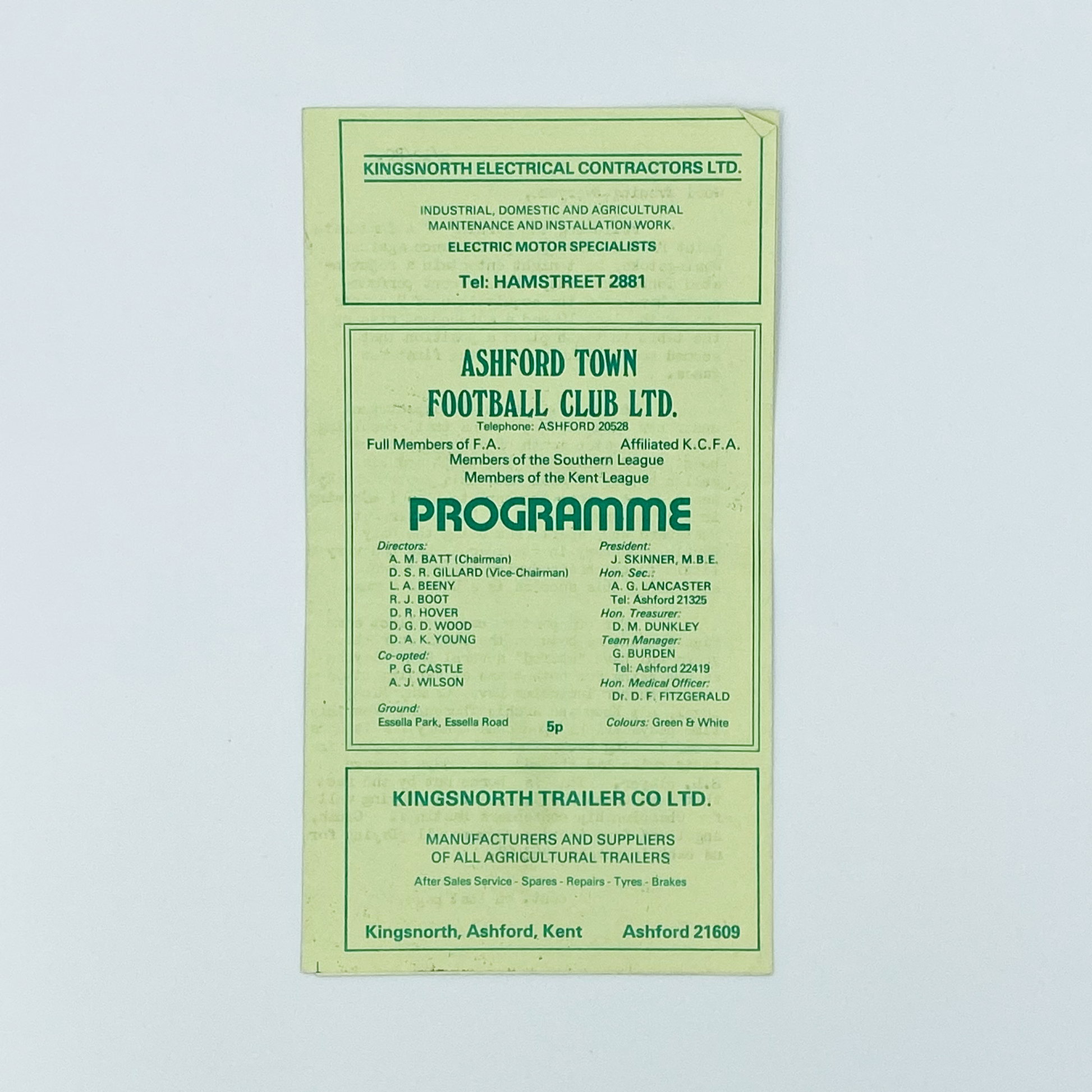 Ashford Town vs Tonbridge AFC Programme (9 December, 1980)