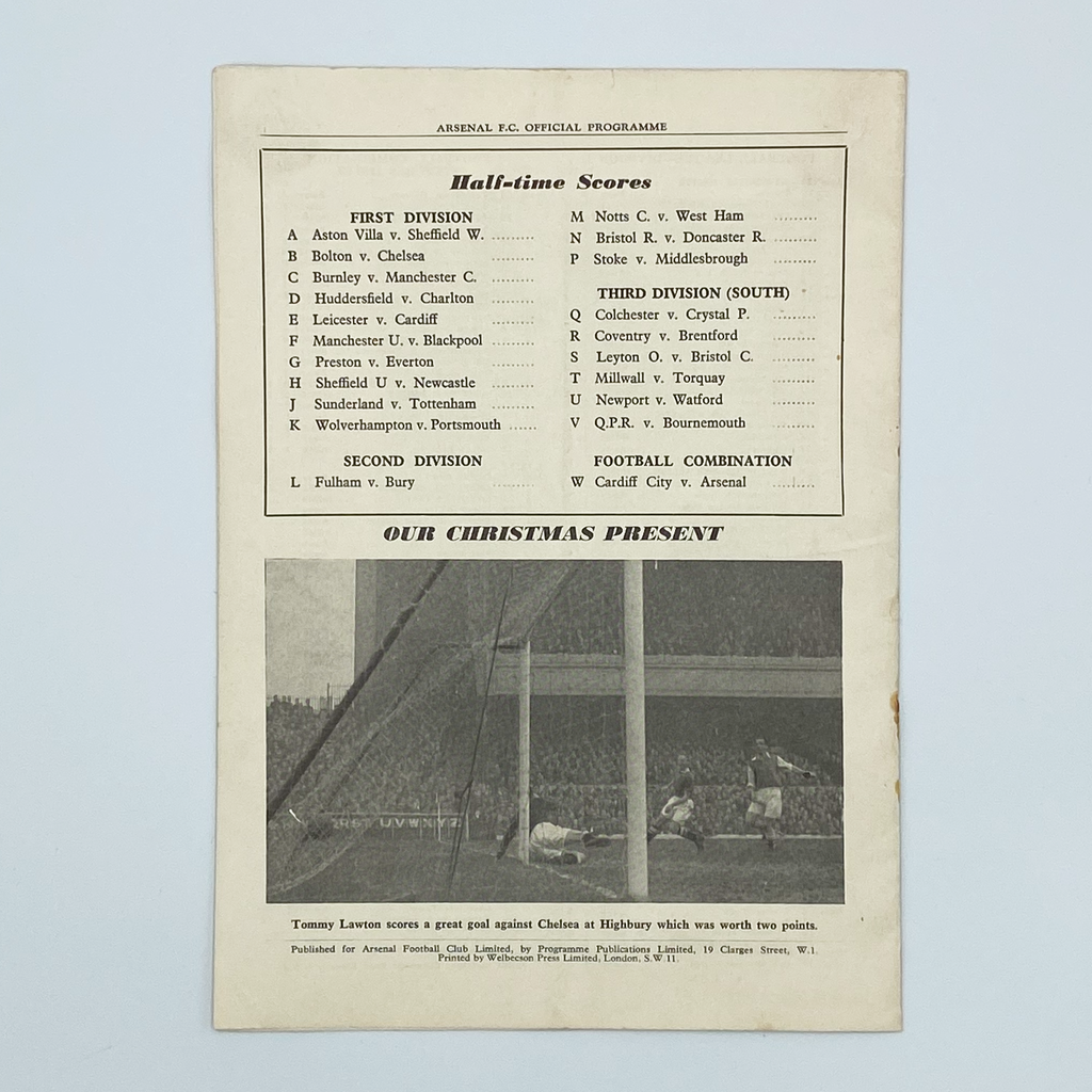 Arsenal vs West Bromwich Albion Programme (1 January, 1955)