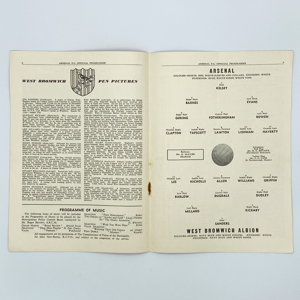 Arsenal vs West Bromwich Albion Programme (1 January, 1955)