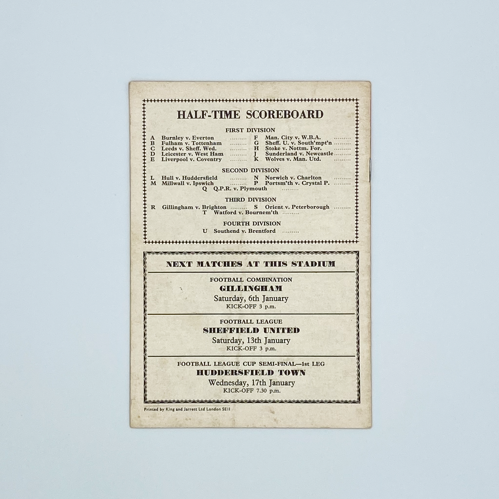 Arsenal vs Chelsea Programme (30 December, 1967)