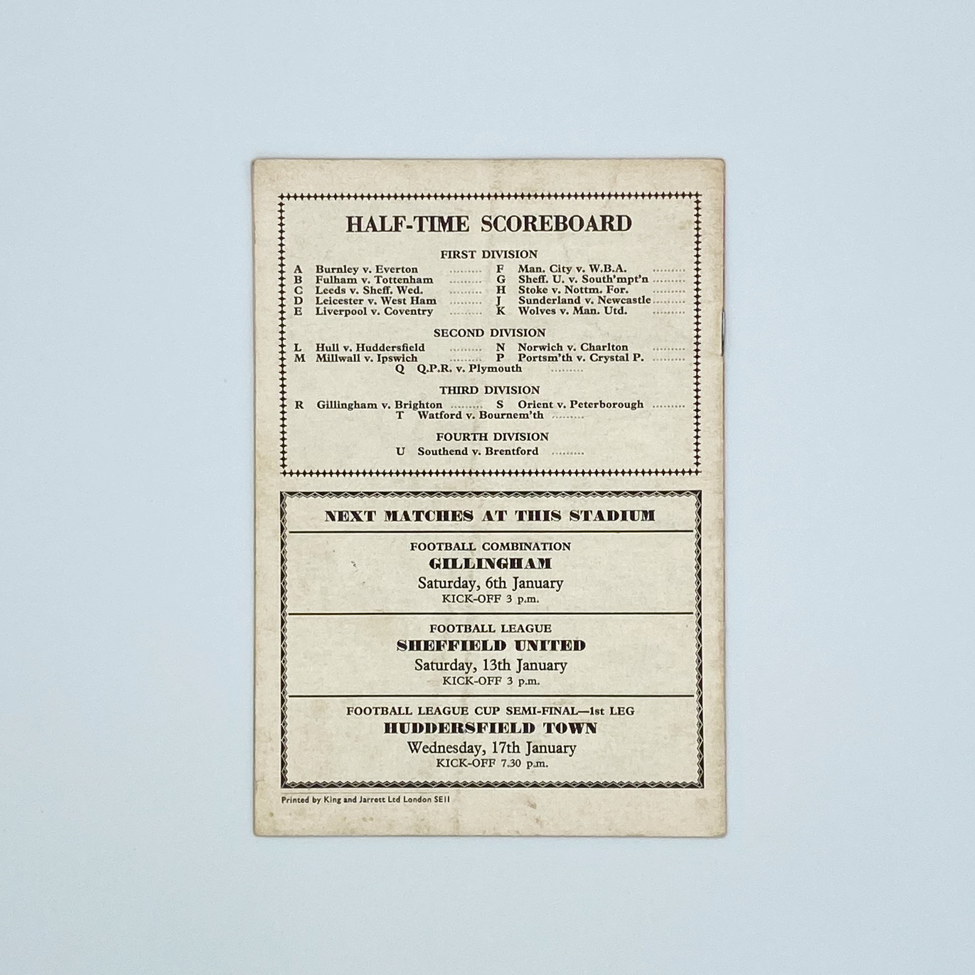 Arsenal vs Chelsea Programme (30 December, 1967)