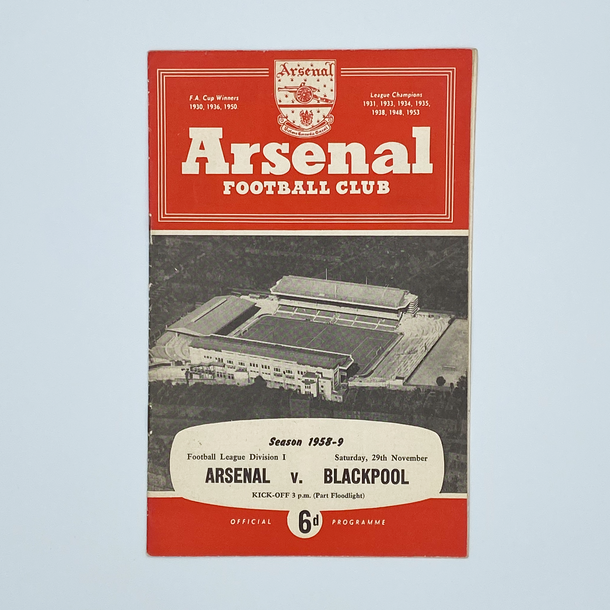 Arsenal vs Blackpool Programme (29 November, 1958)