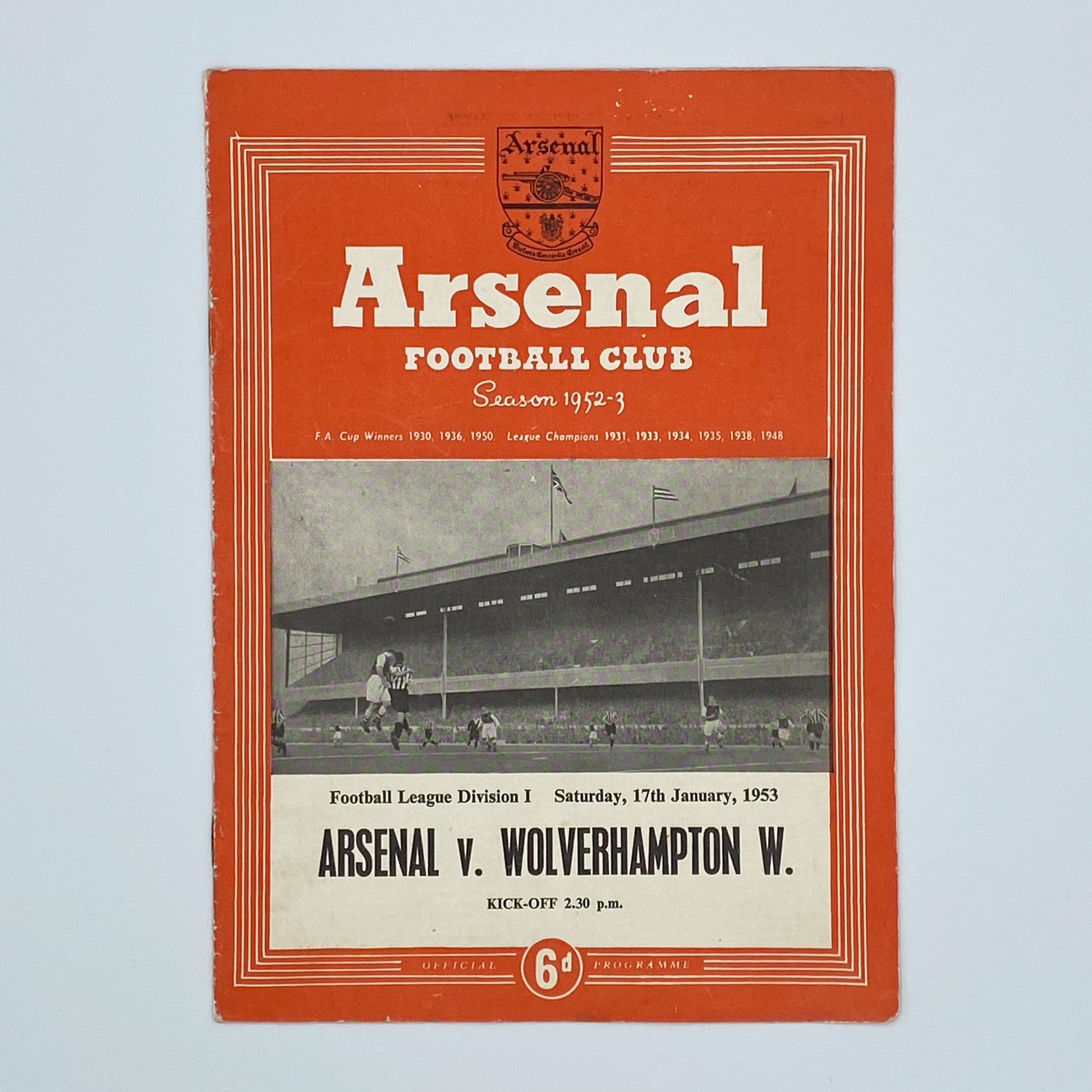 Arsenal vs Wolverhampton Wanderers Programme (17 January, 1953)
