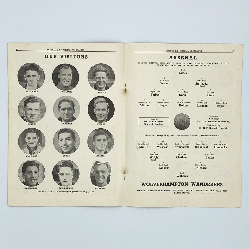 Arsenal vs Wolverhampton Wanderers Programme (17 January, 1953)