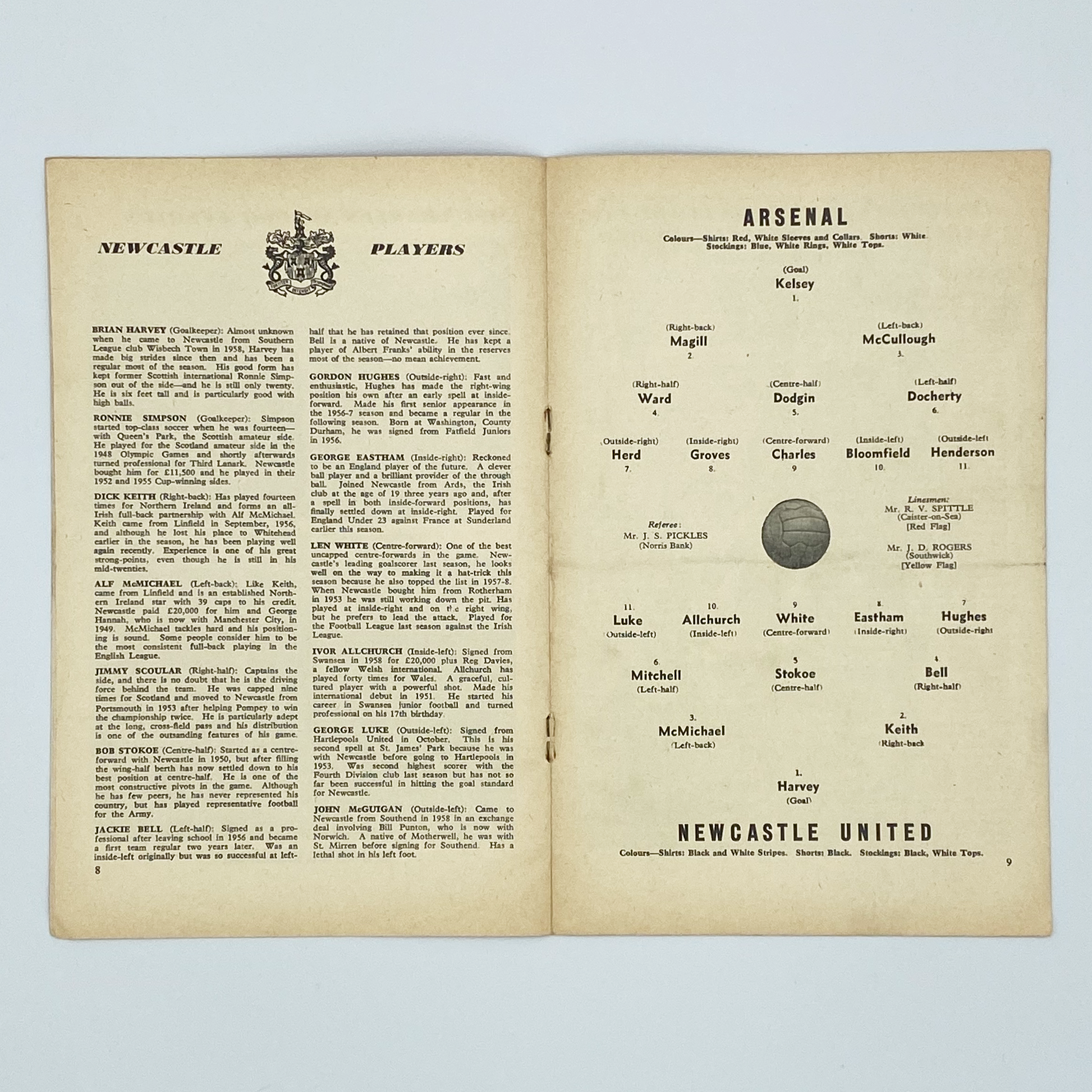 Arsenal vs Newcastle United Programme (27 February, 1960)