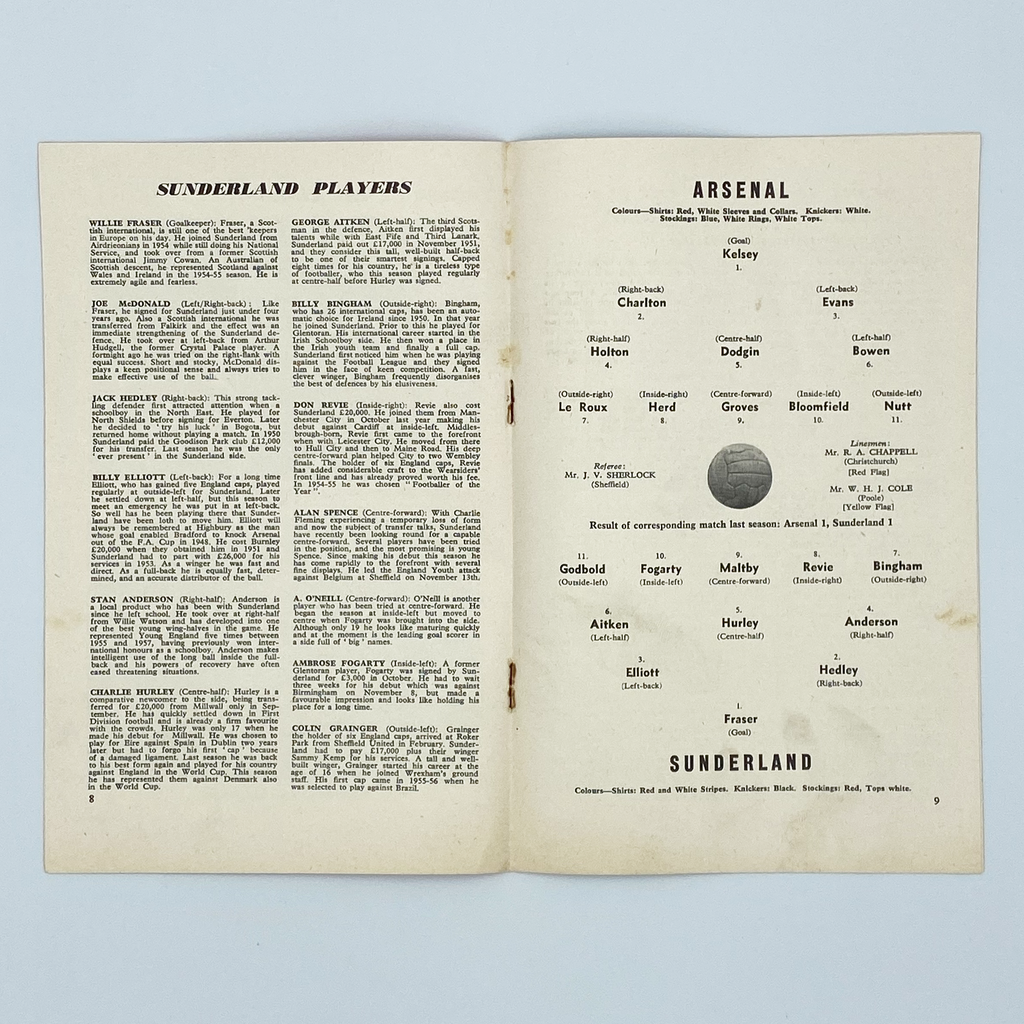 Arsenal vs Sunderland Programme (21 December, 1957)