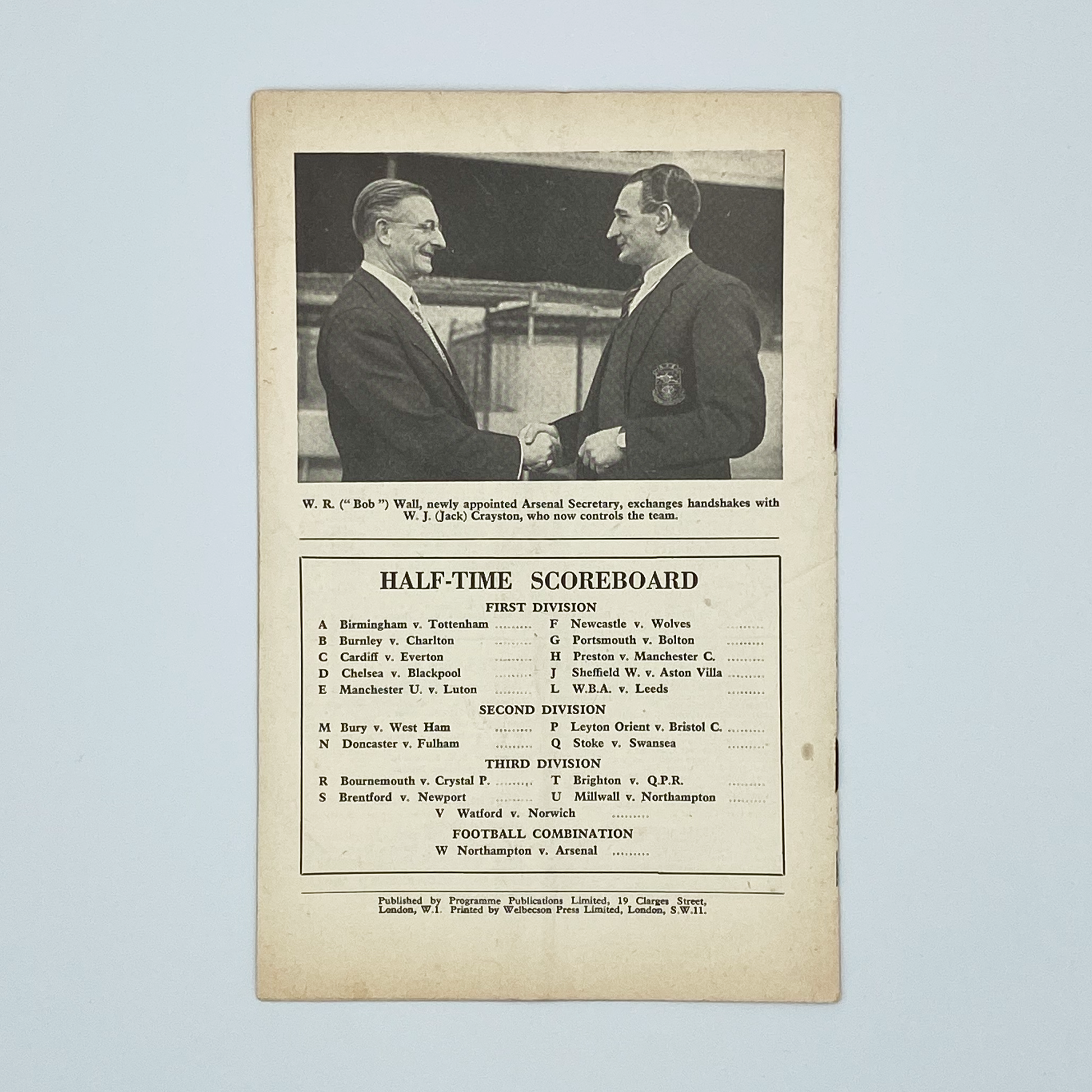 Arsenal vs Sunderland Programme (1 December, 1956)