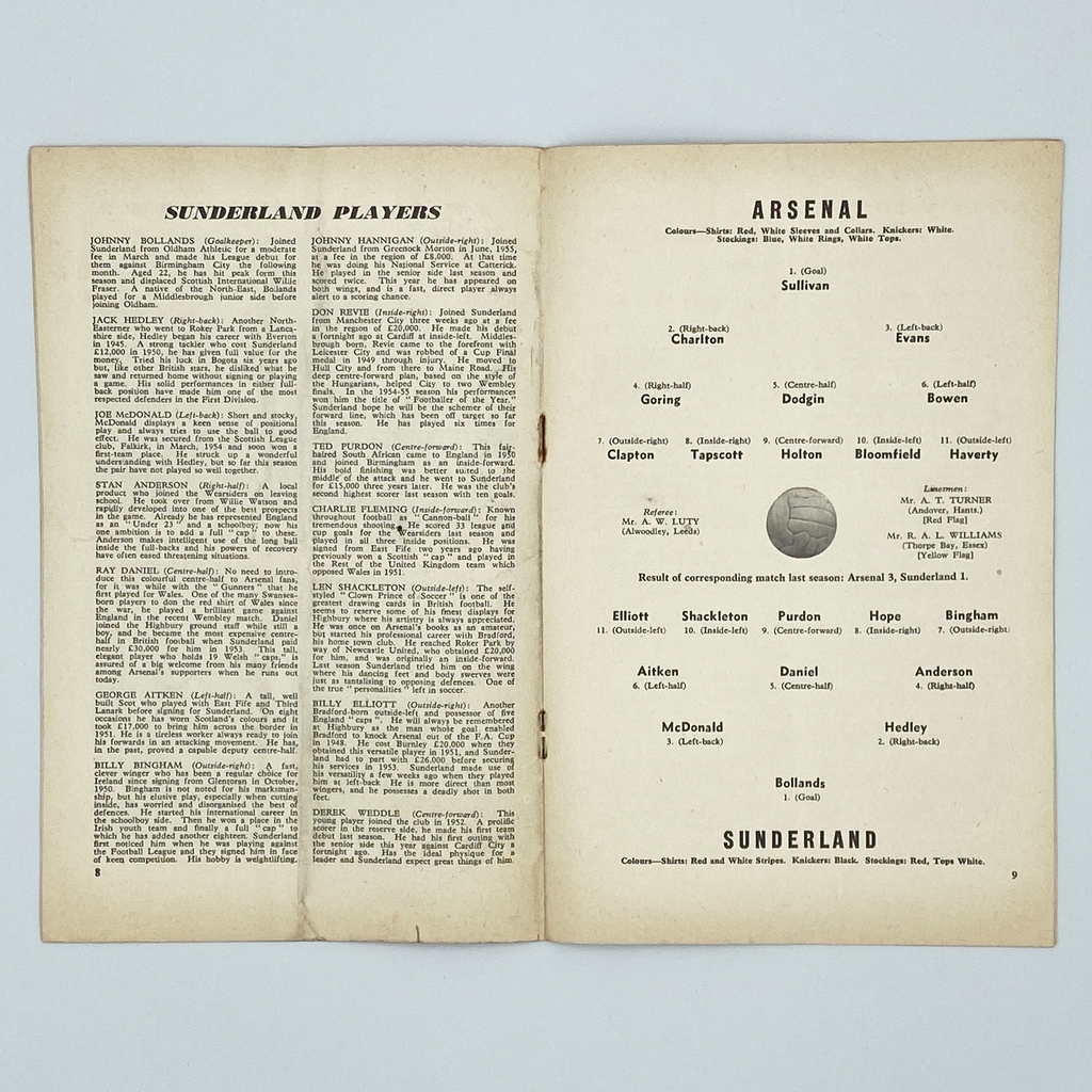 Arsenal vs Sunderland Programme (1 December, 1956)