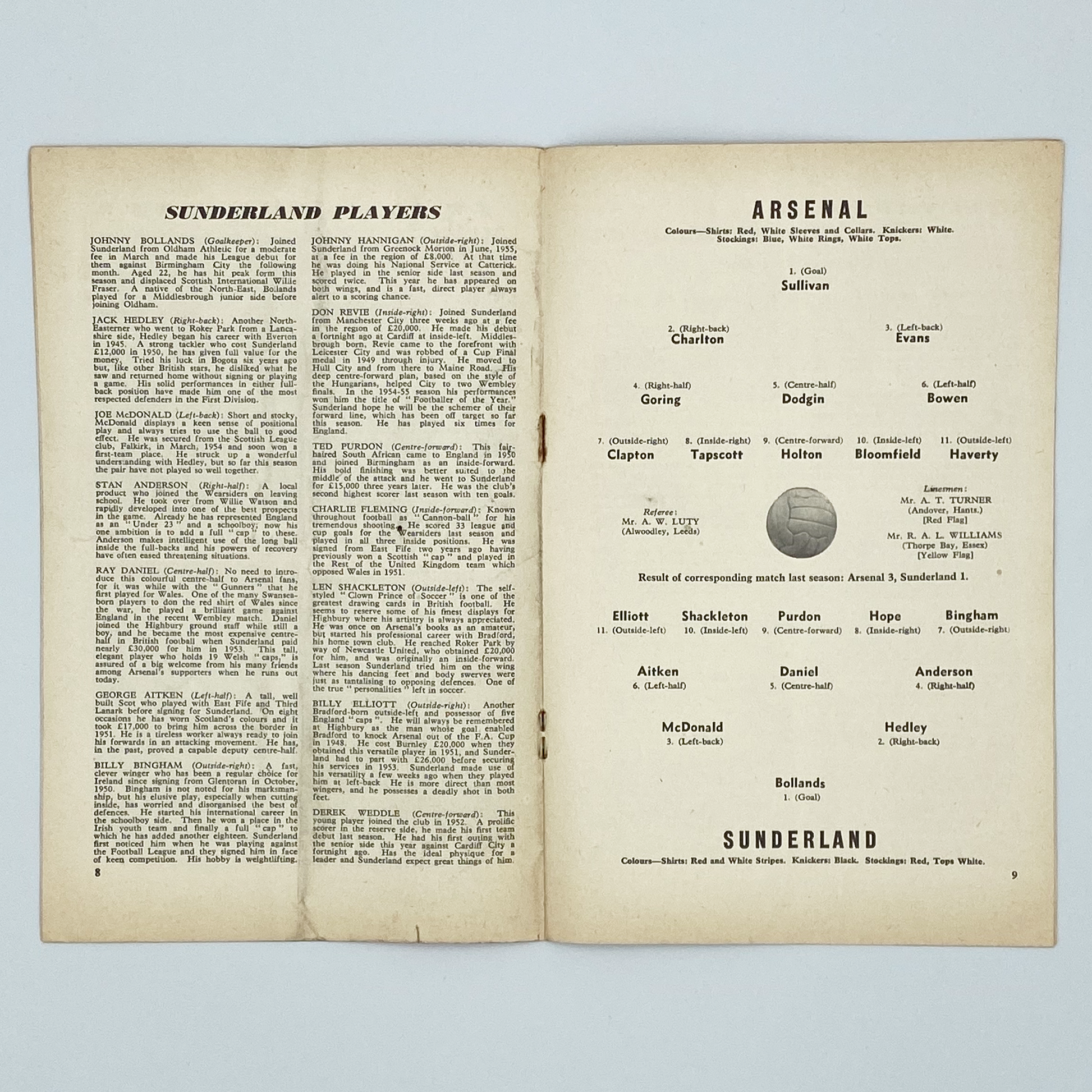 Arsenal vs Sunderland Programme (1 December, 1956)