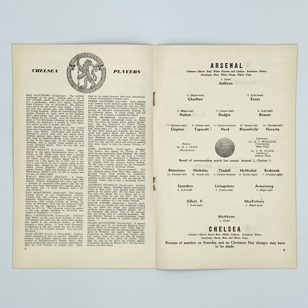 Arsenal vs Chelsea Programme (26 December, 1956)