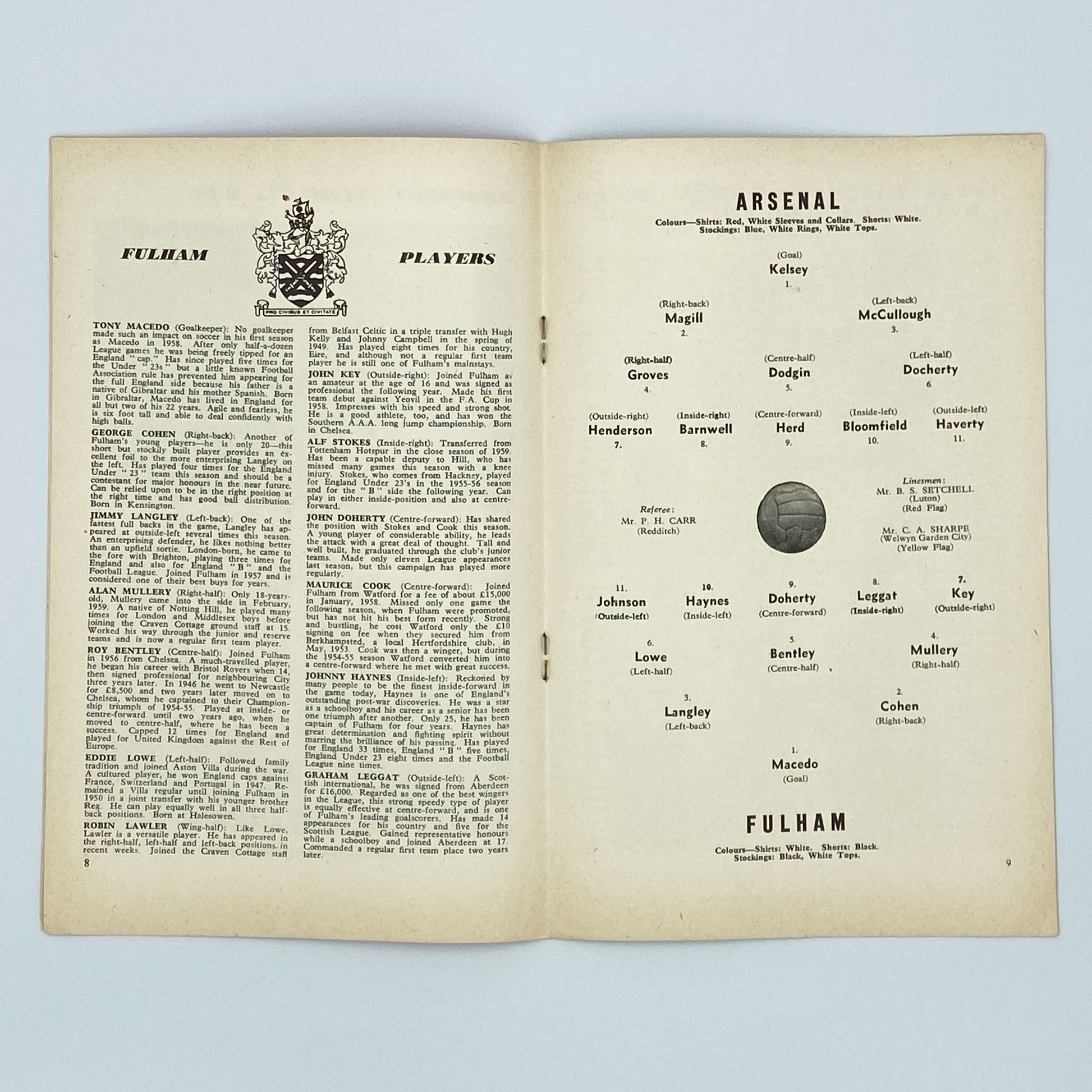 Arsenal vs Fulham Programme (15 April, 1960)