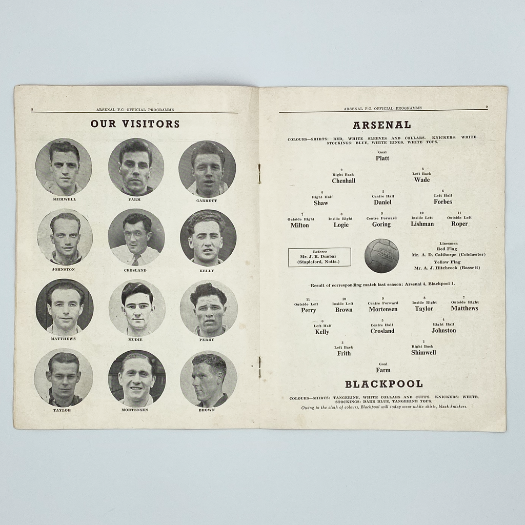 Arsenal vs Blackpool Programme (4 October, 1952)