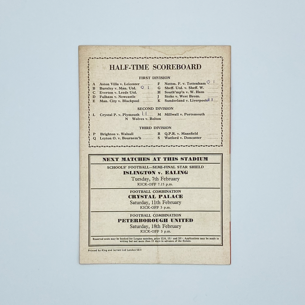 Arsenal vs Chelsea Programme (4 February, 1967)