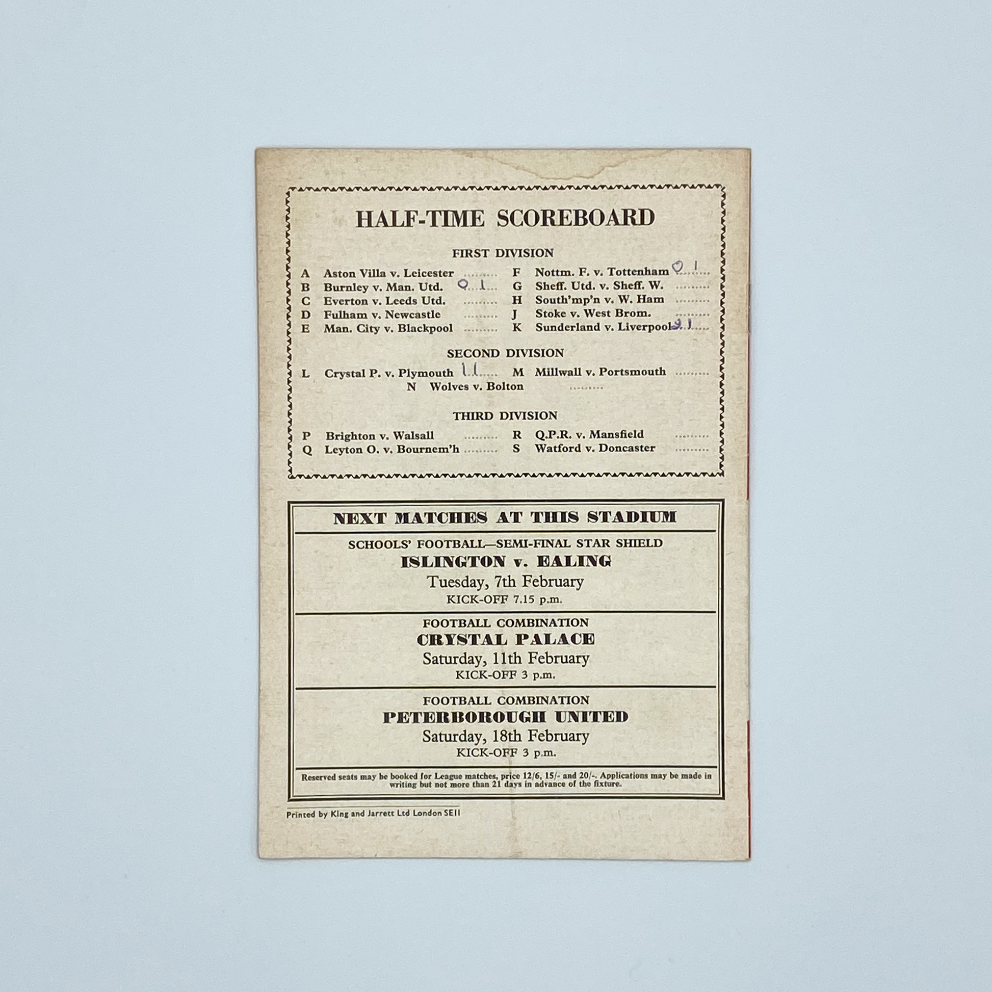 Arsenal vs Chelsea Programme (4 February, 1967)