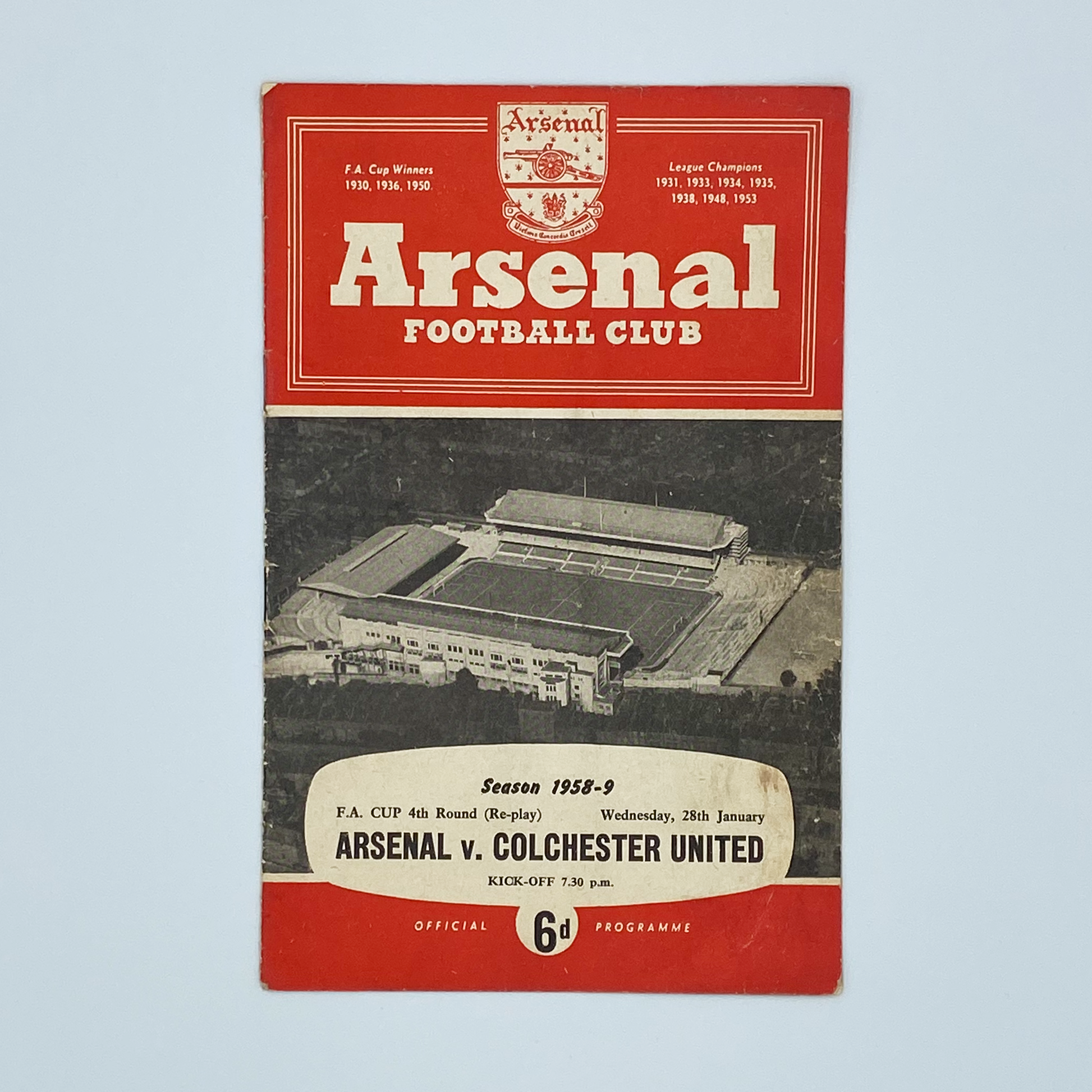 Arsenal vs Colchester United Programme (28 January, 1958)