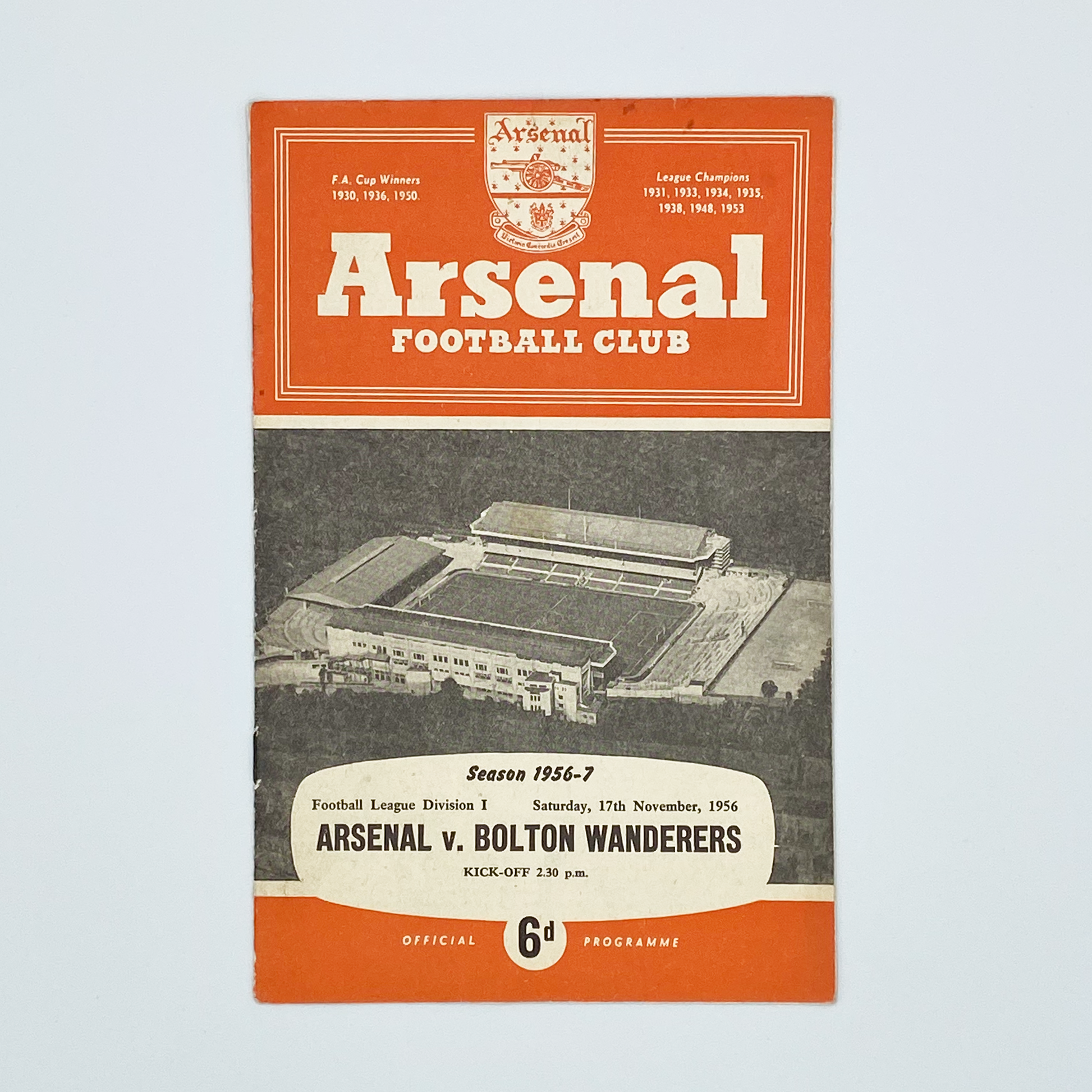Arsenal vs Bolton Wanderers Programme (17 November, 1956)