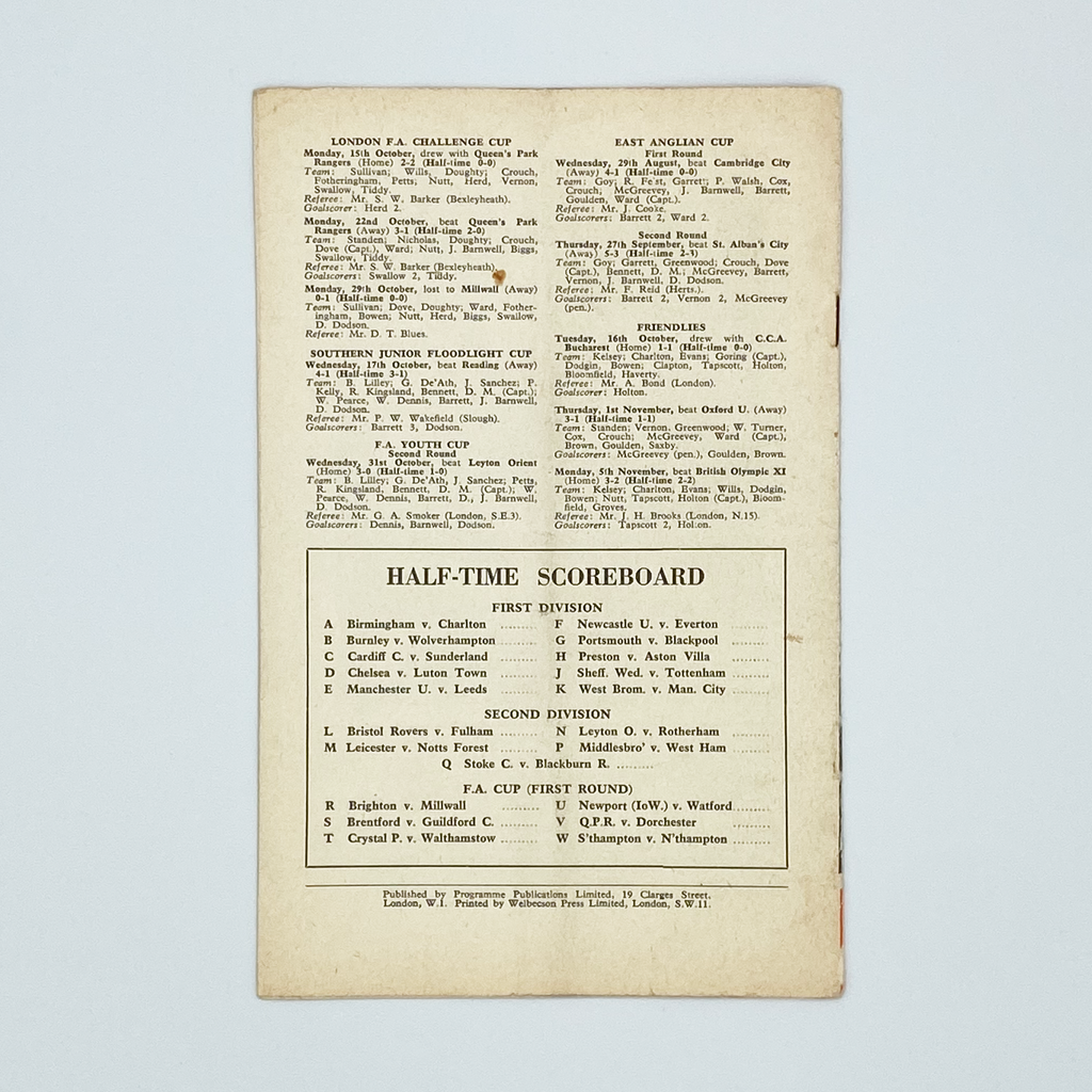 Arsenal vs Bolton Wanderers Programme (17 November, 1956)