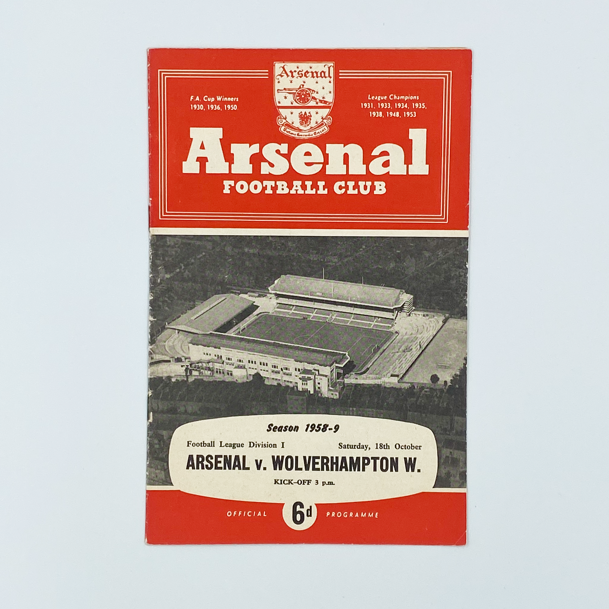 Arsenal vs Wolverhampton Wanderers Programme (18 October, 1958)
