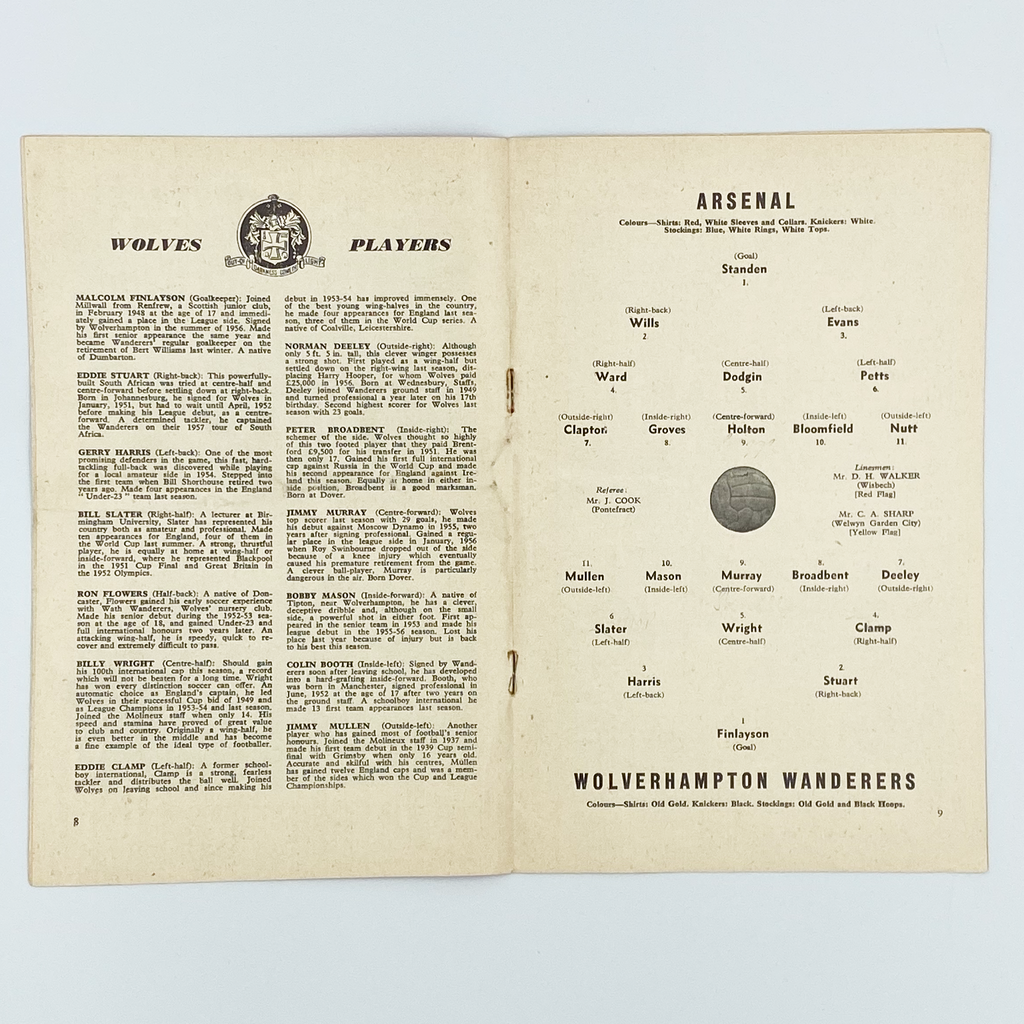Arsenal vs Wolverhampton Wanderers Programme (18 October, 1958)