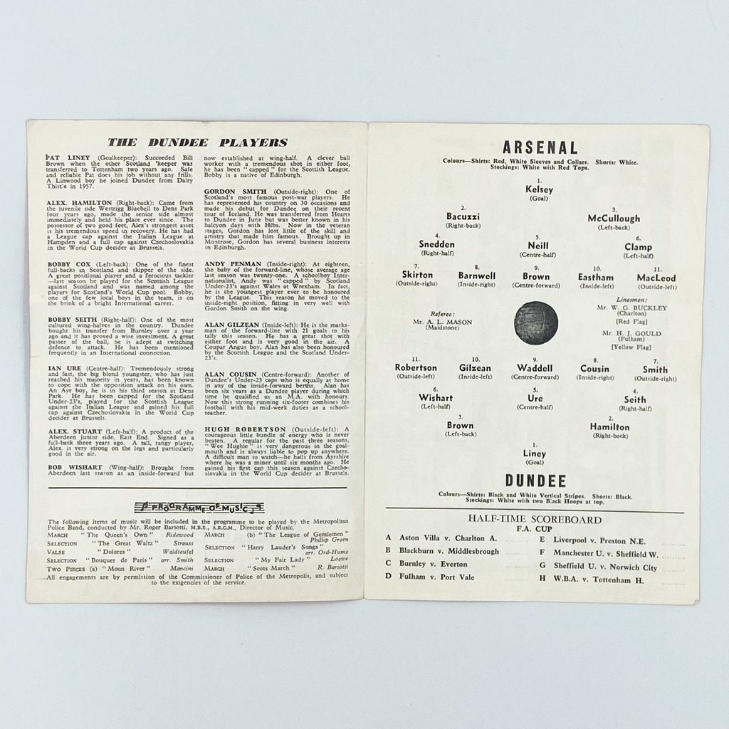 Arsenal vs Dundee Programme (17 February, 1962)