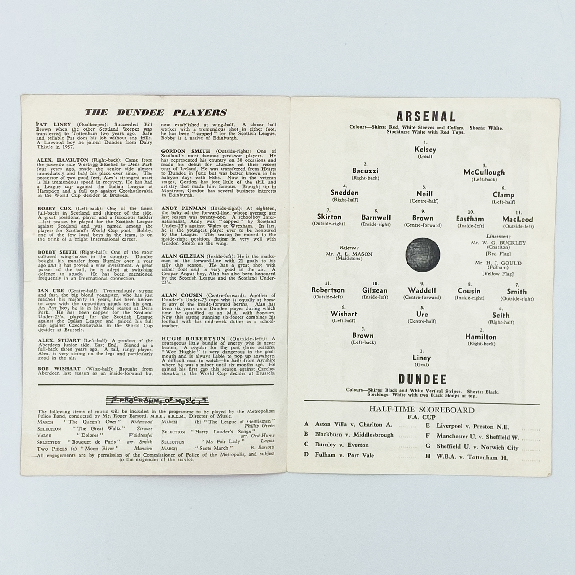 Arsenal vs Dundee Programme (17 February, 1962)