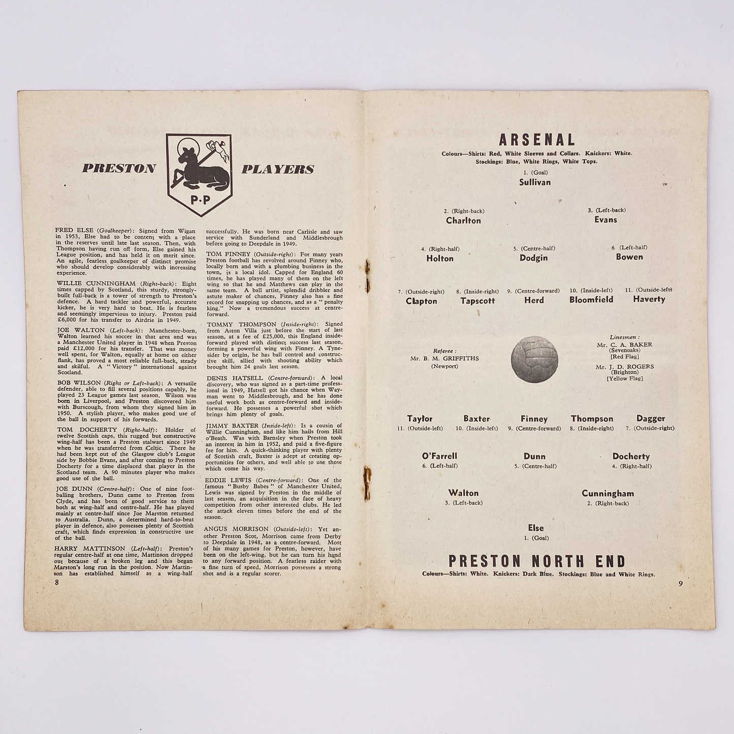 Preston North End vs Arsenal Programme (19 February, 1957)