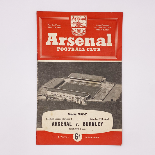 Arsenal vs Burnley Programme (19 April, 1958)