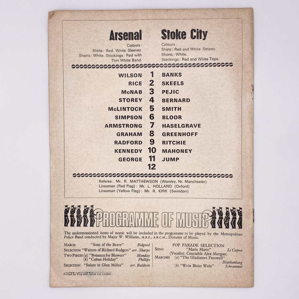 Arsenal vs Stoke City Programme (1 May, 1971)