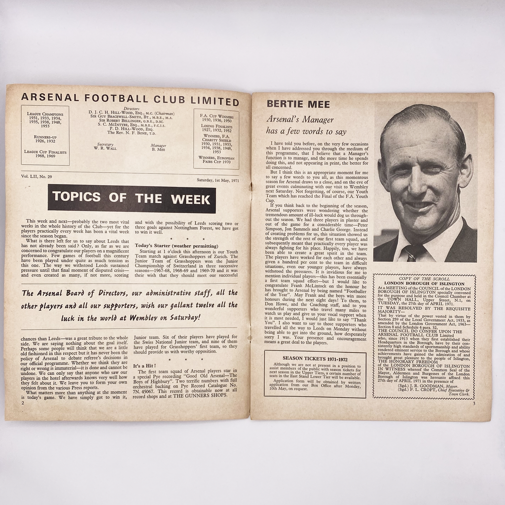 Arsenal vs Stoke City Programme (1 May, 1971)