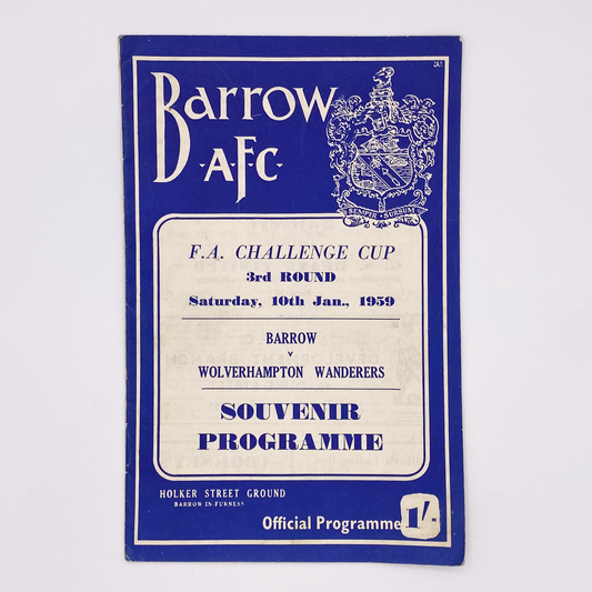 Barrow AFC vs Wolverhampton Wanderers Programme (10 January, 1959)