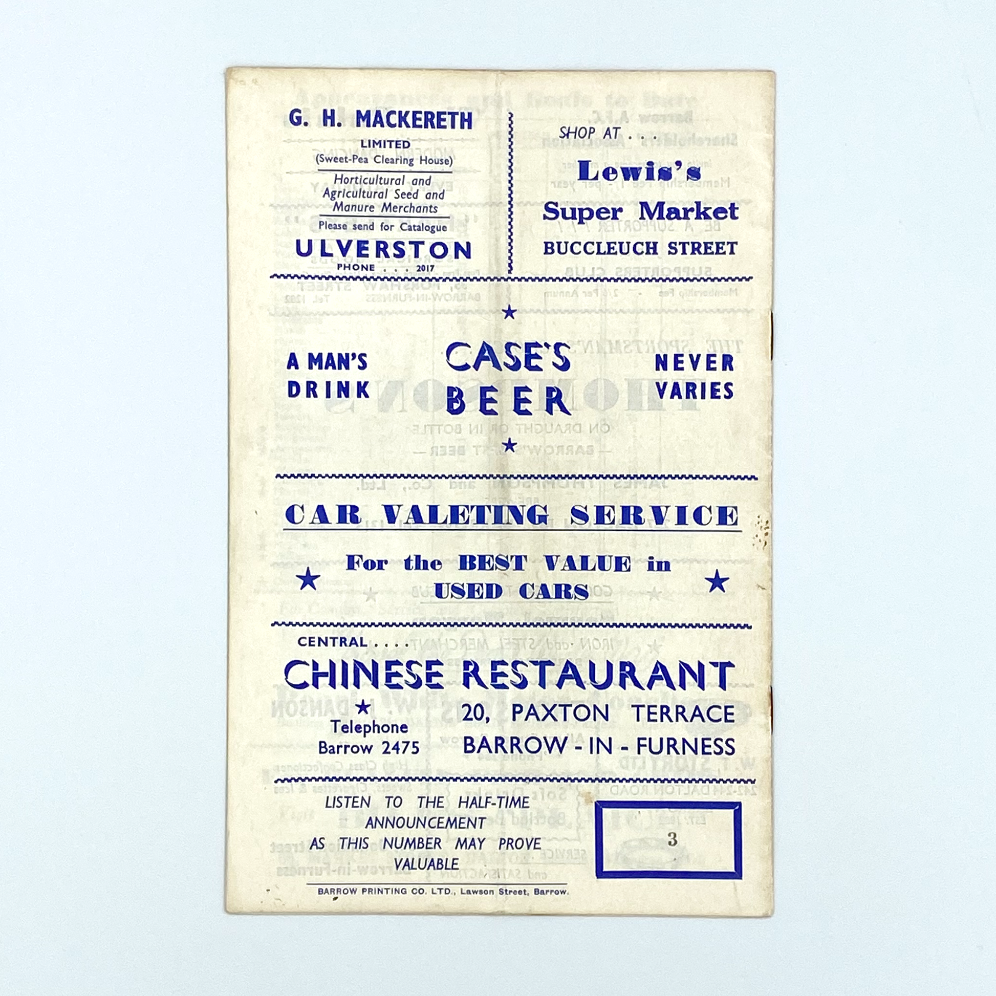 Barrow vs Crewe Alexandra Programme (17 December, 1960)