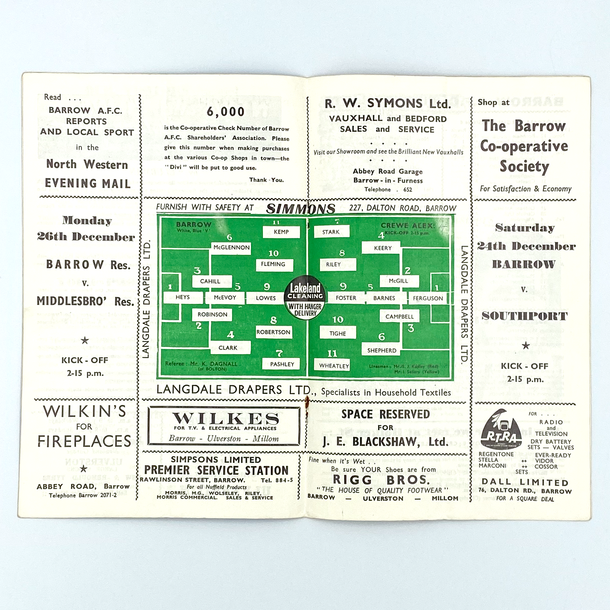 Barrow vs Crewe Alexandra Programme (17 December, 1960)