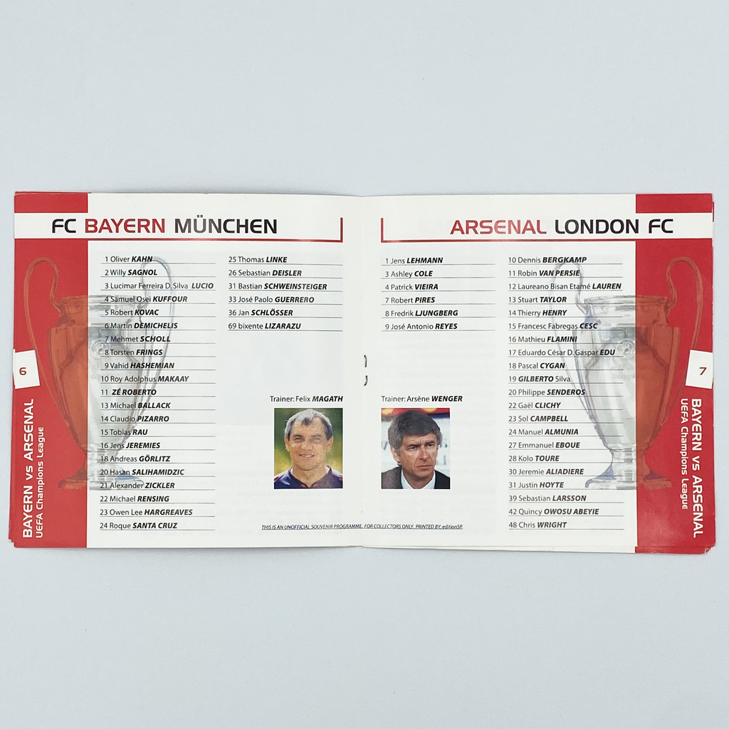 Bayern Munich vs Arsenal Programme (22 February, 2005)