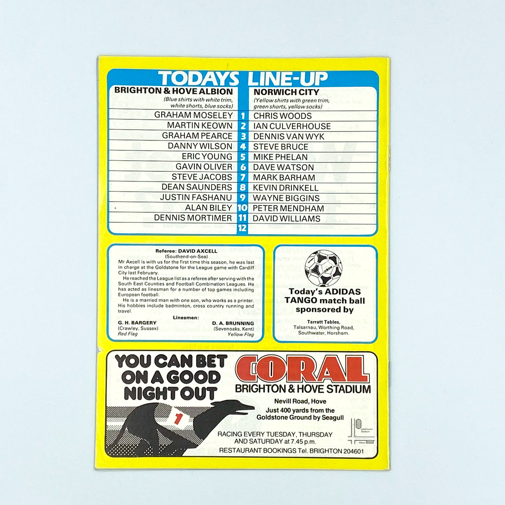 Brighton & Hove Albion vs Norwich City Programme (2 November, 1985)