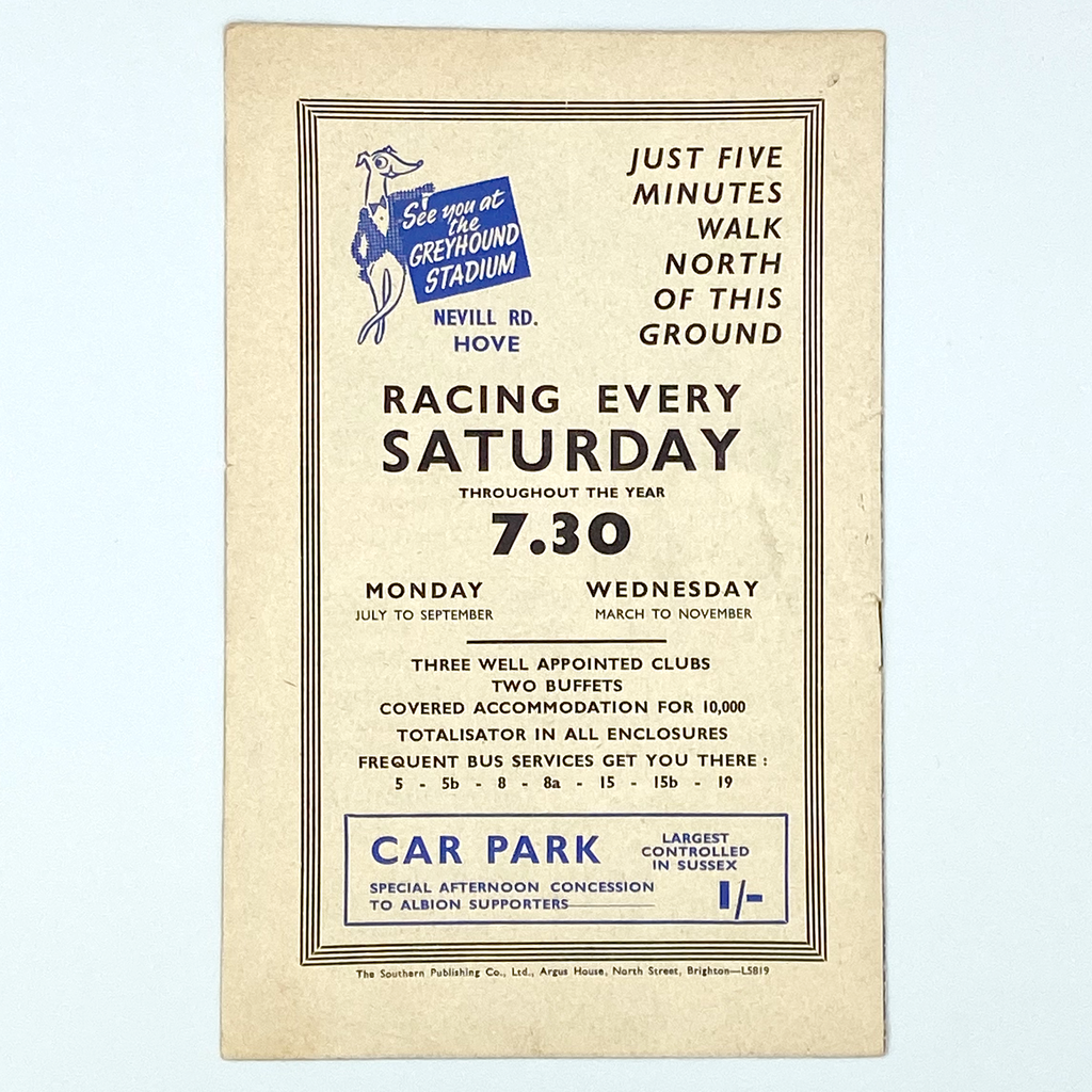 Brighton & Hove Albion vs Leyton Orient Programme (25 October, 1958)
