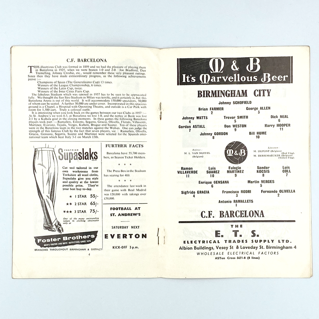 Birmingham City vs FC Barcelona Programme (29 March, 1960)