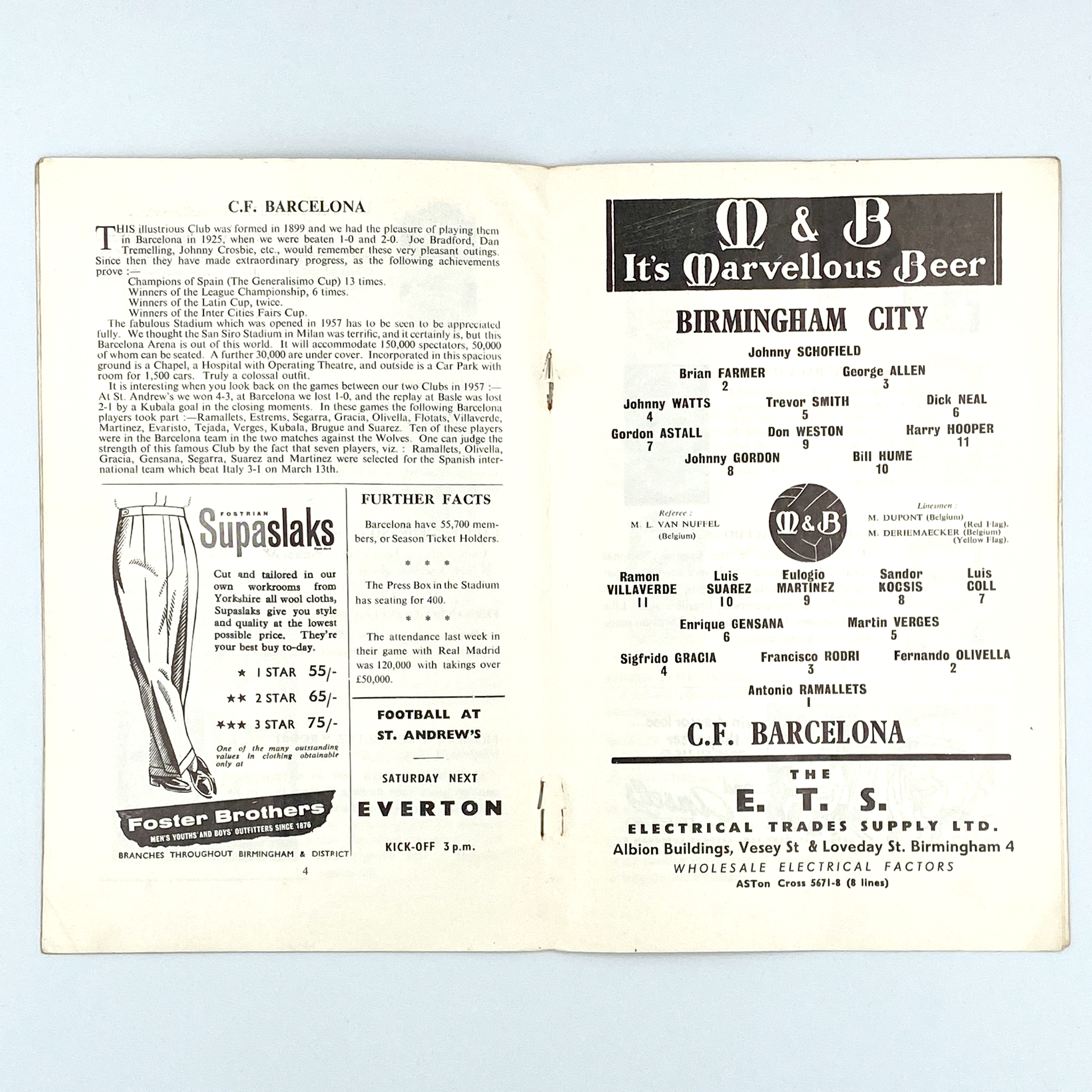 Birmingham City vs FC Barcelona Programme (29 March, 1960)