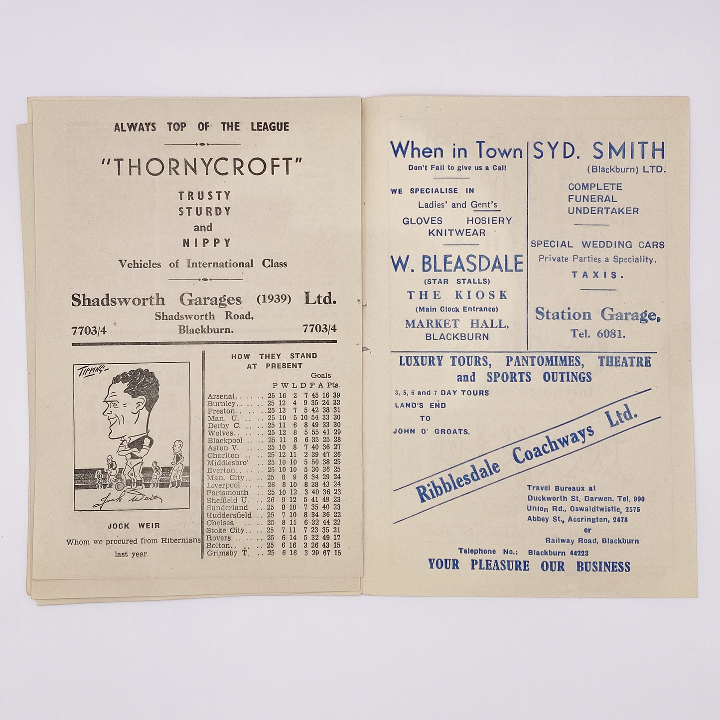 Blackburn Rovers vs West Ham United Programme (10 January, 1948)