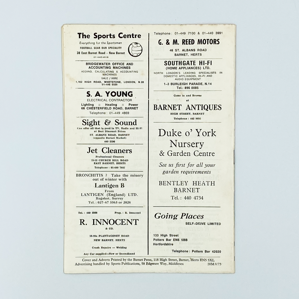 Barnet vs King's Lynn Town Programme (26 August, 1974)