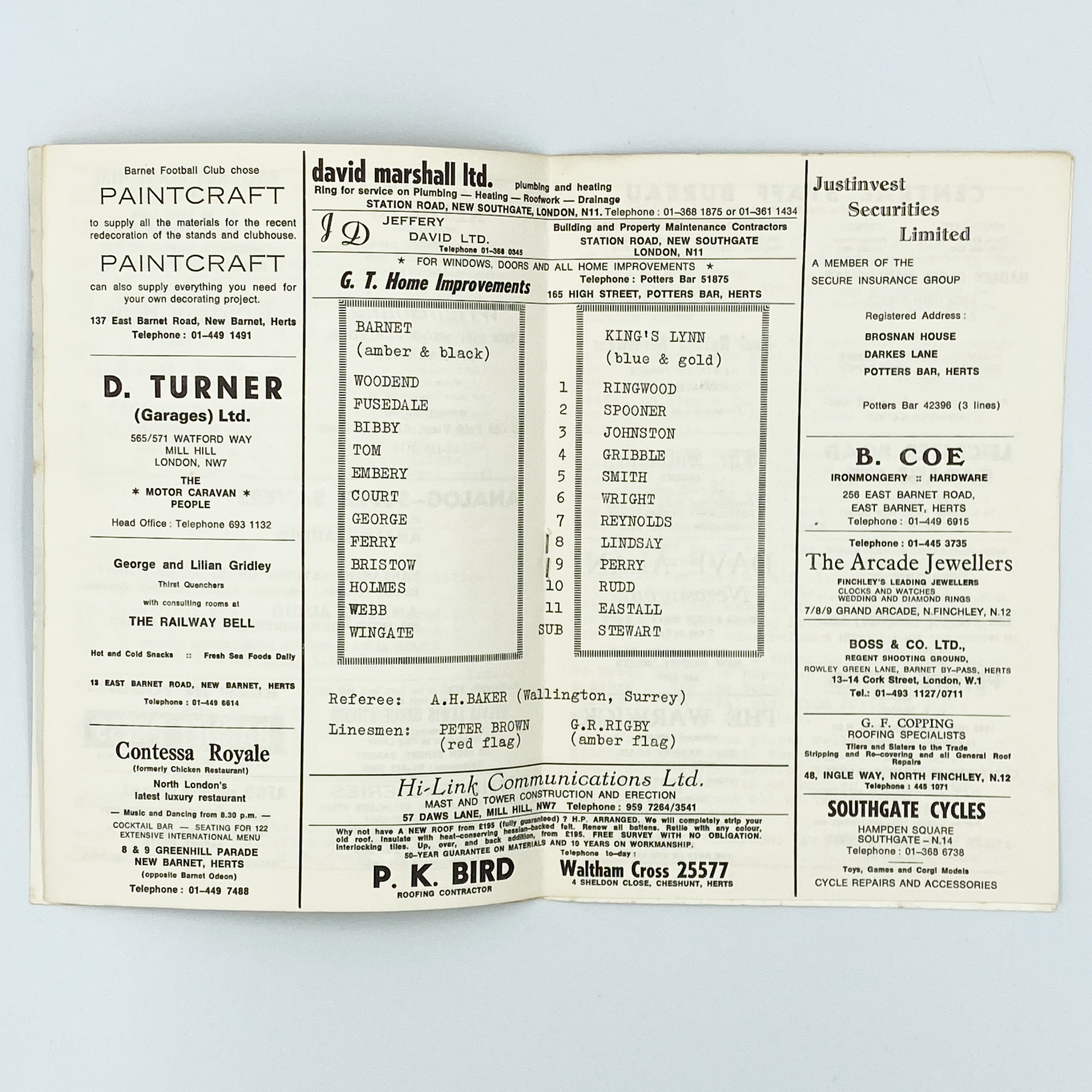 Barnet vs King's Lynn Town Programme (26 August, 1974)