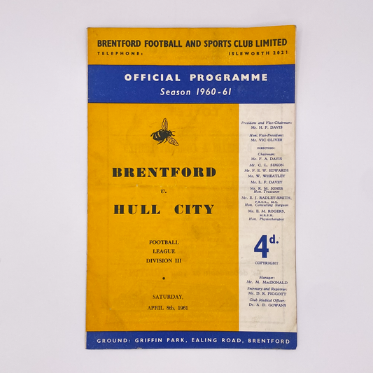 Brentford vs Hull City Programme (8 April, 1961)