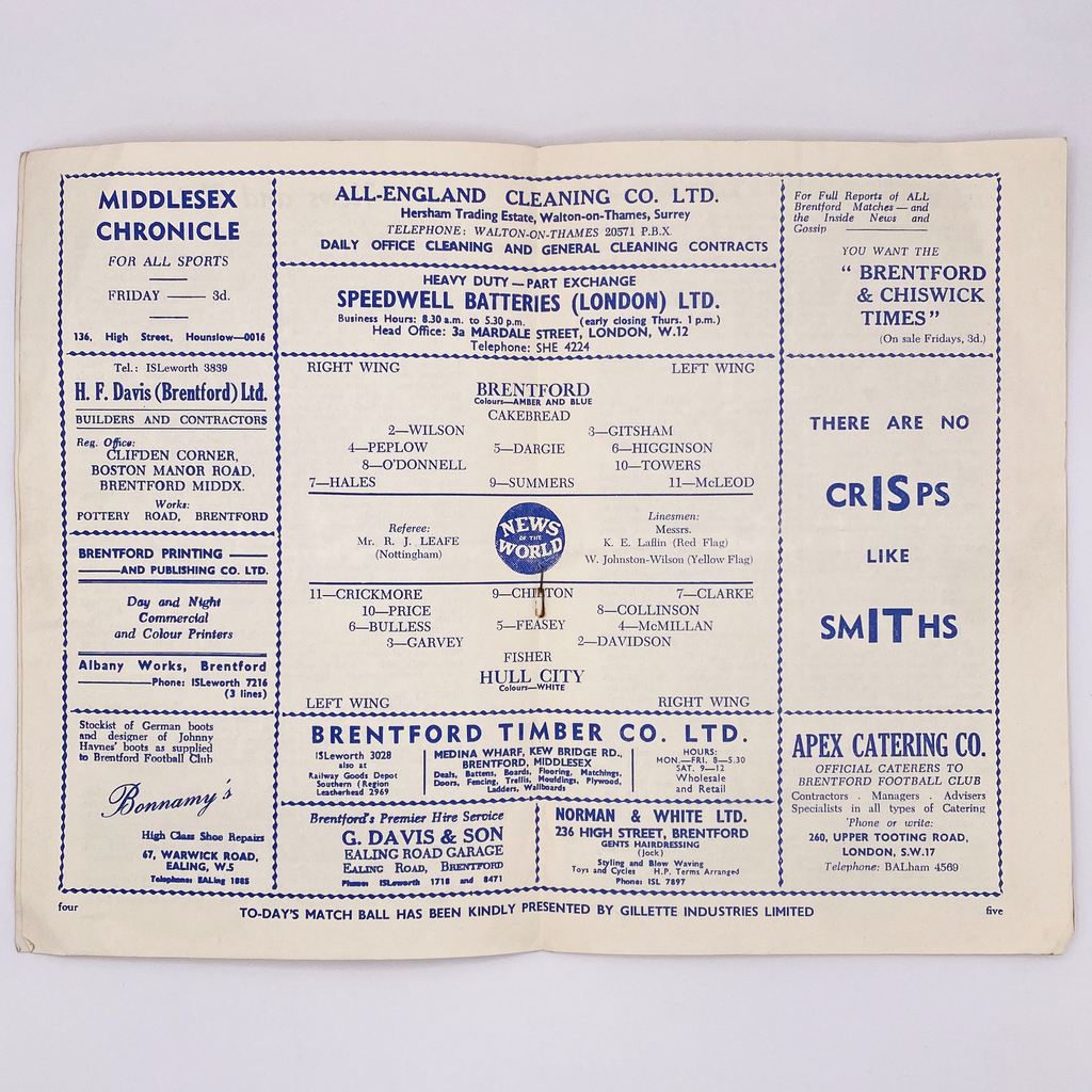 Brentford vs Hull City Programme (8 April, 1961)