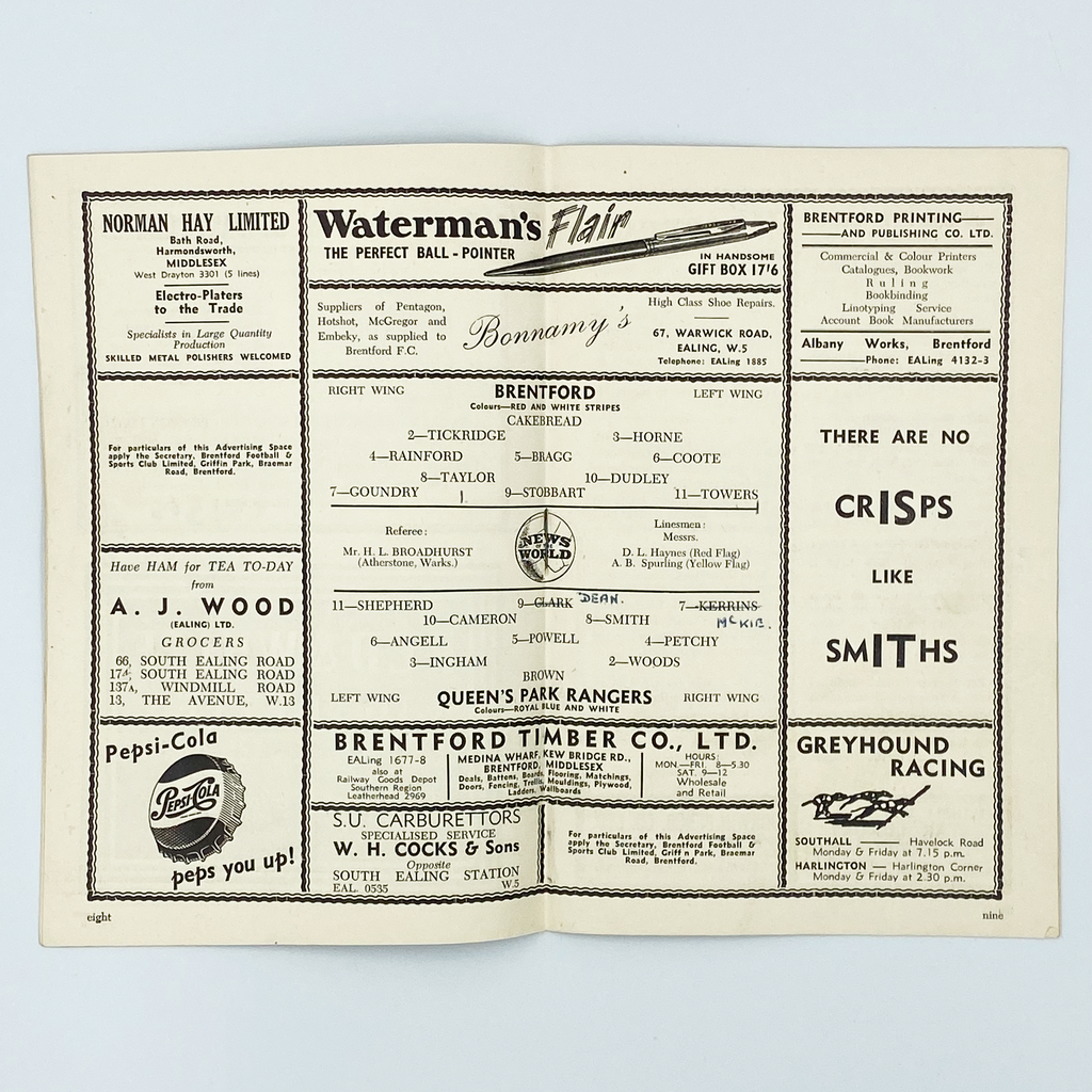 Brentford vs Queens Park Rangers Programme (30 August, 1955)