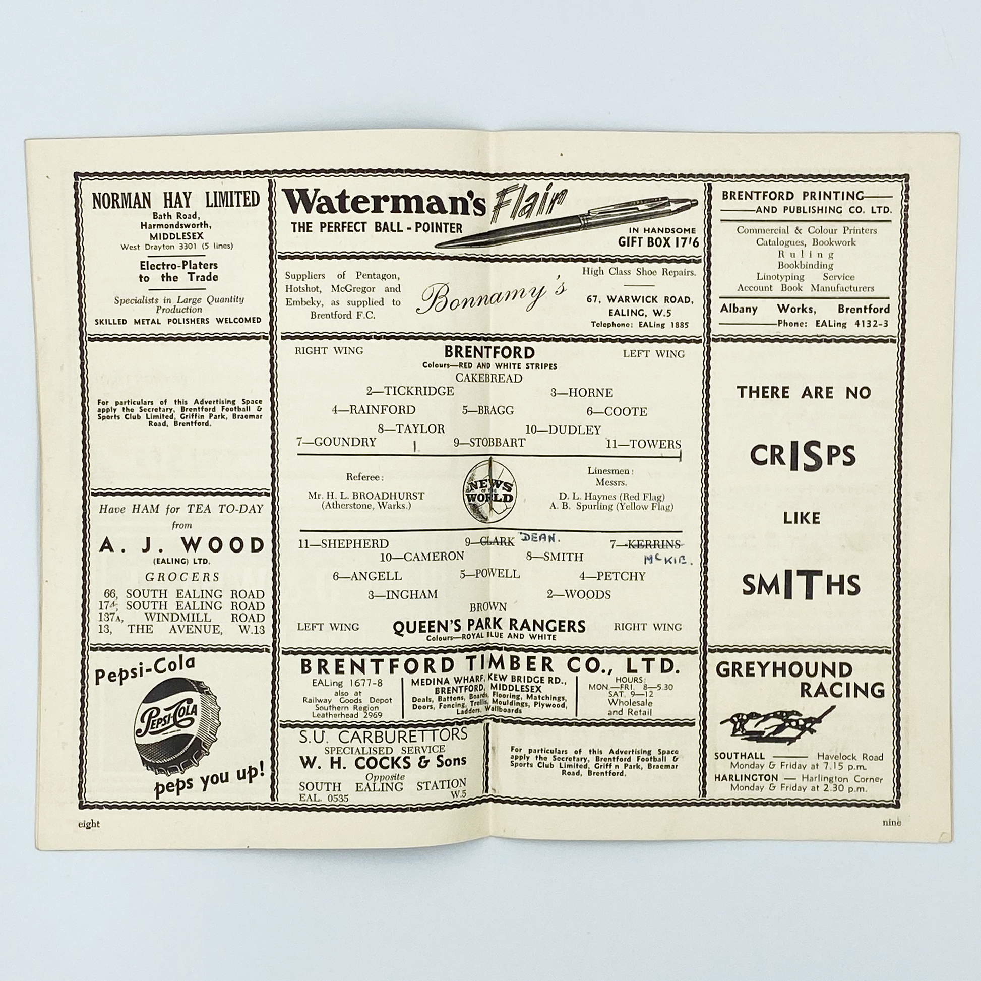 Brentford vs Queens Park Rangers Programme (30 August, 1955)