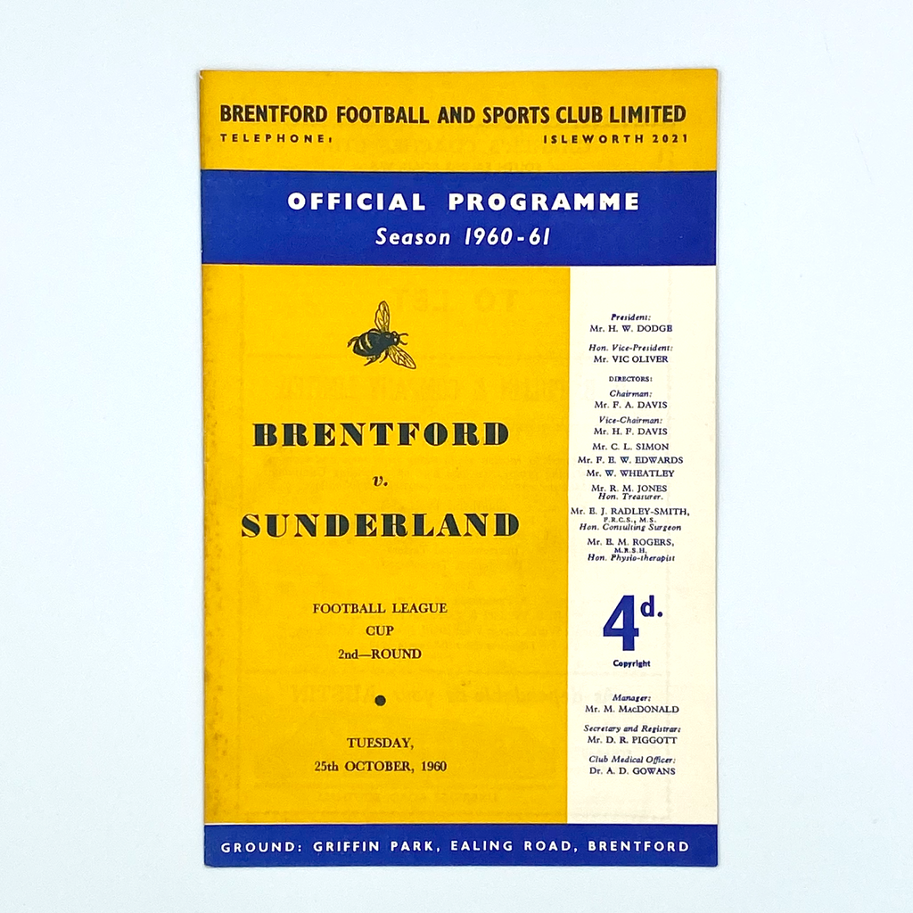 Brentford vs Sunderland Programme (25 October, 1960)