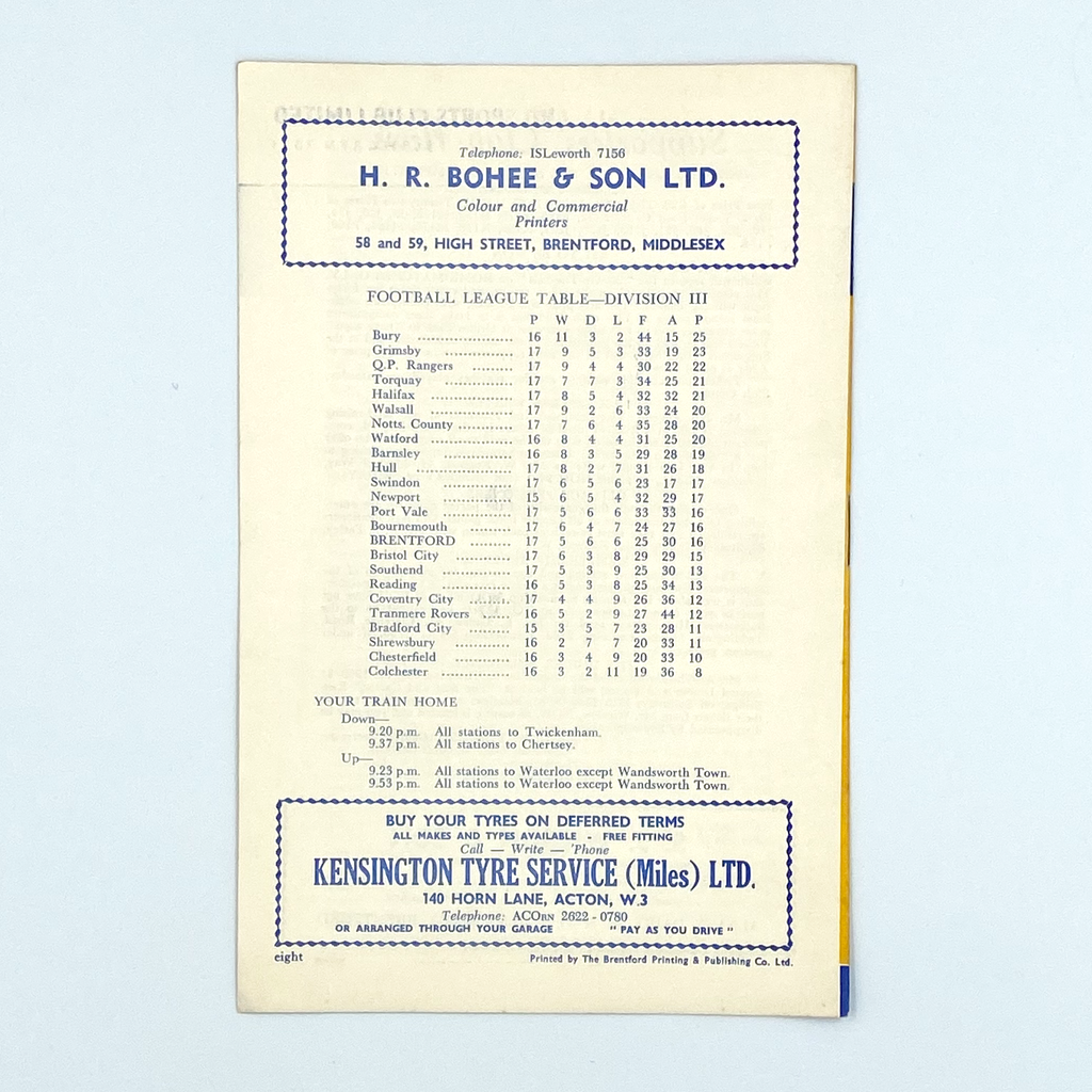 Brentford vs Sunderland Programme (25 October, 1960)